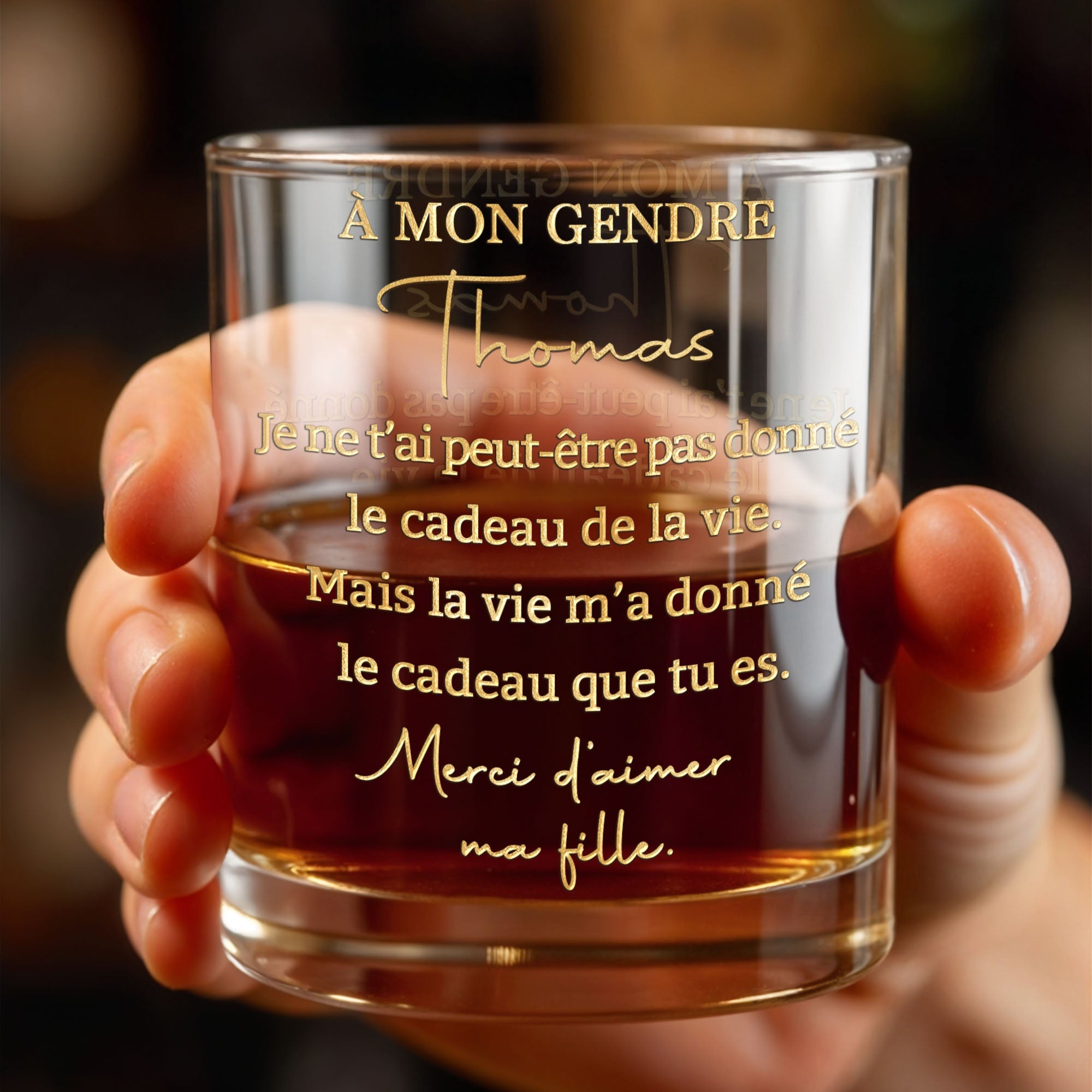 À Mon Gendre Personalized Gold Text Gift For Son In Law - Personalized Custom Whiskey Glass - SILA110_RWG