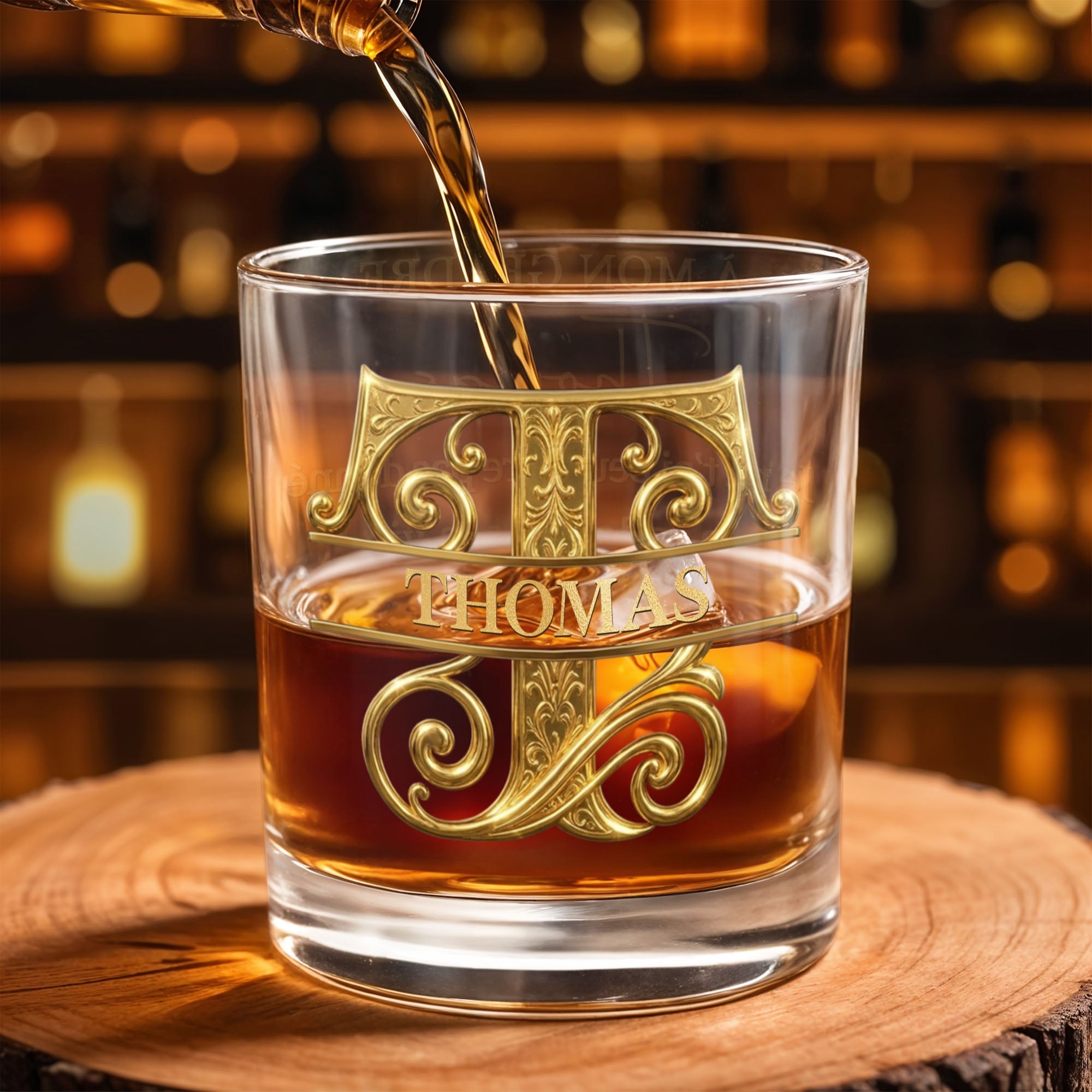 À Mon Gendre Monogram Initial Personalized Gold Lettering - Personalized Custom Whiskey Glass - SILA111_RWG