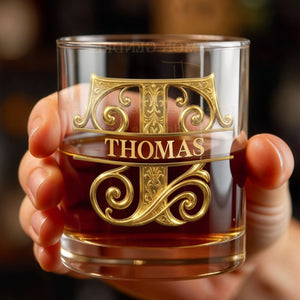 À Mon Gendre Monogram Initial Personalized Gold Lettering - Personalized Custom Whiskey Glass - SILA111_RWG