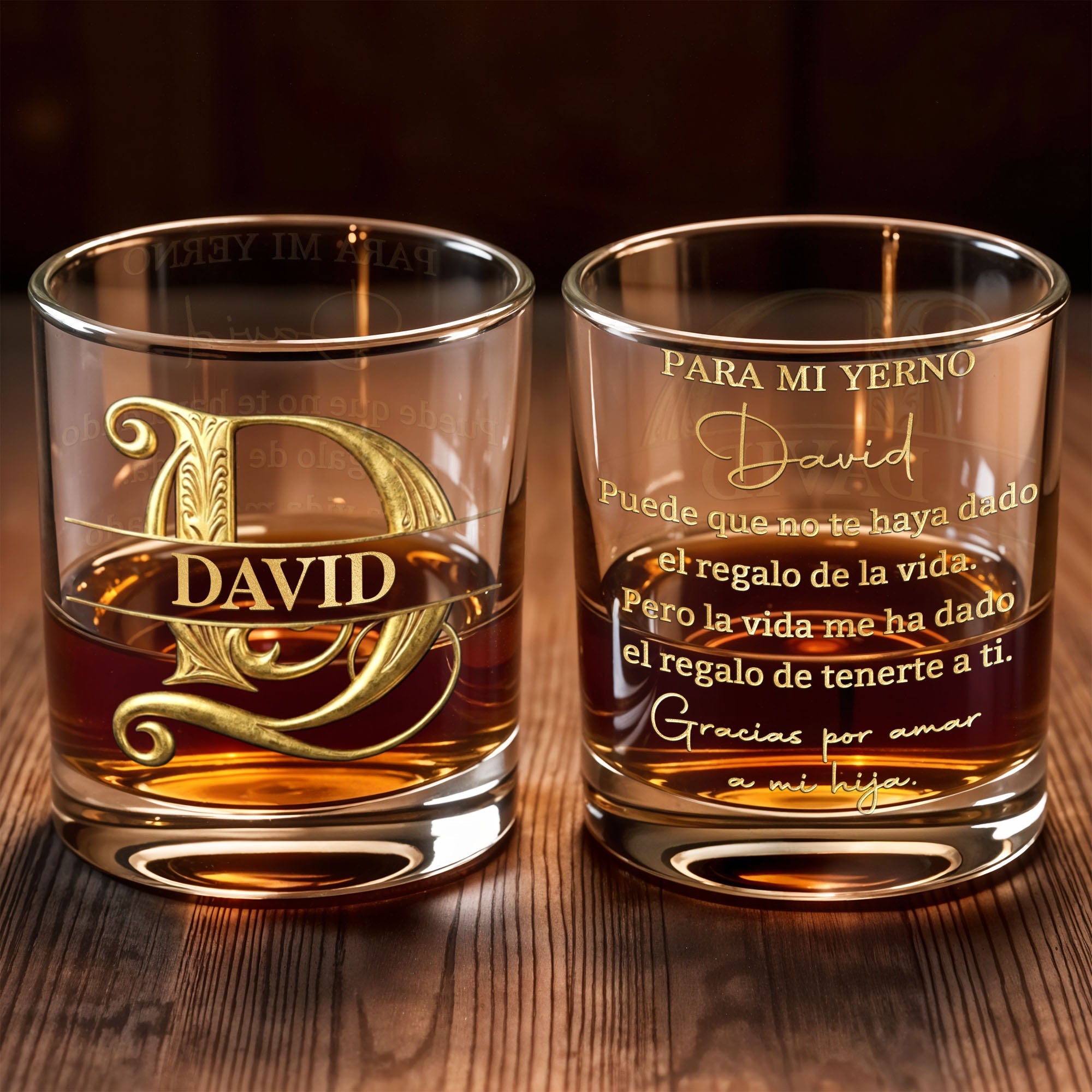 Para Mi Yerno Spanish Monogram Personalized Gold Filigree - Personalized Custom Whiskey Glass - SILA112_RWG