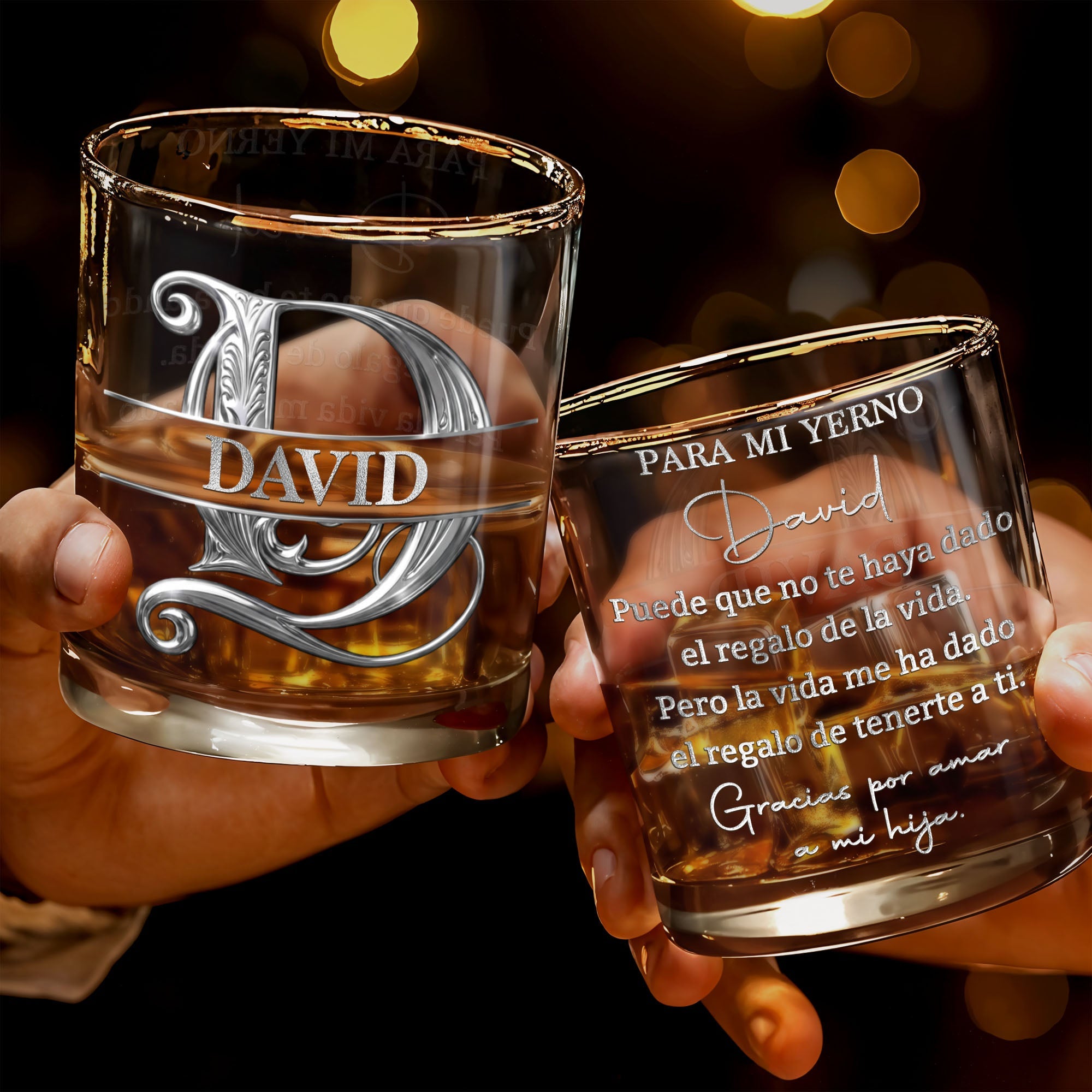 Para Mi Yerno Monogram Letter Gift For Son In Law - Personalized Custom Whiskey Glass - SILA113_RWG