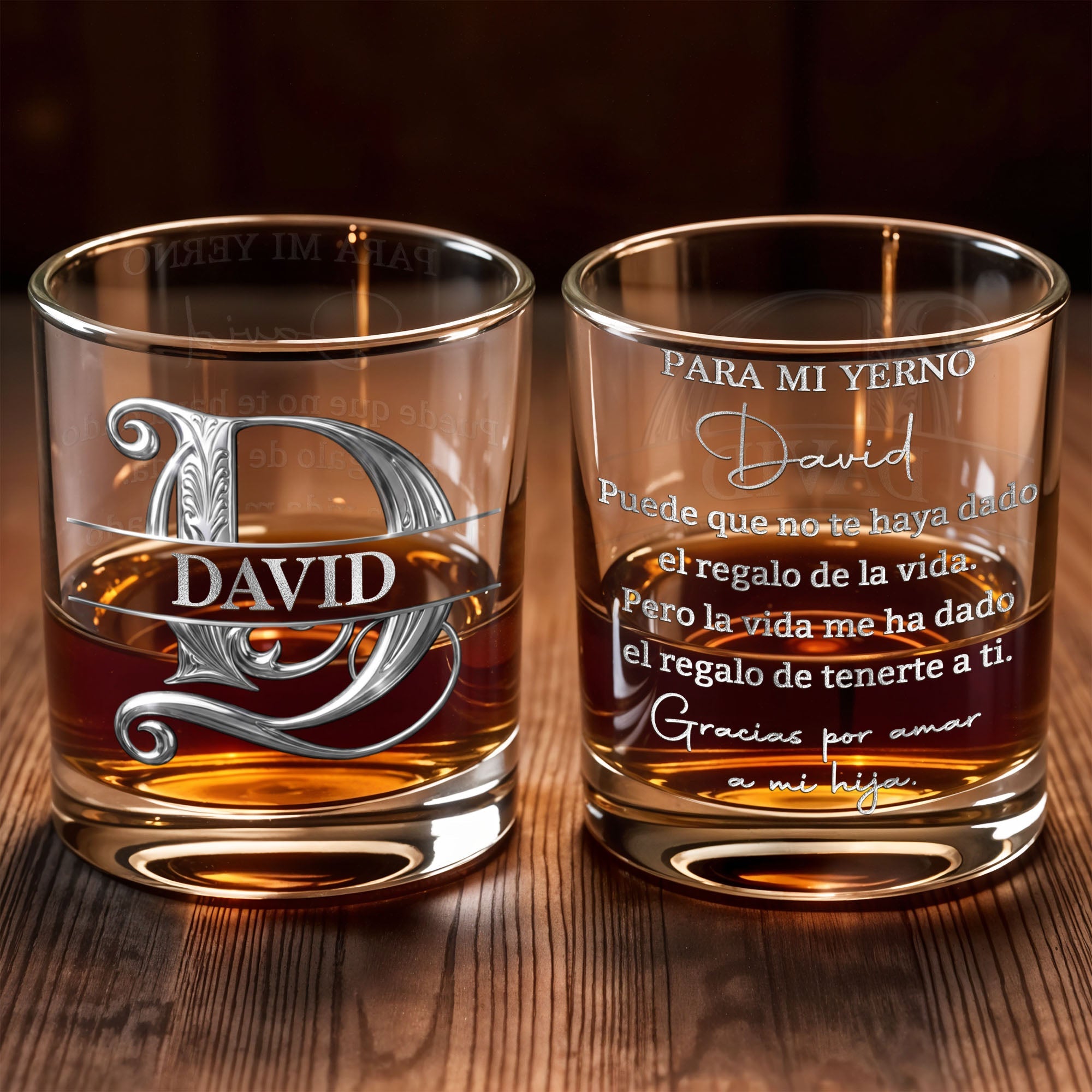 Para Mi Yerno Monogram Letter Gift For Son In Law - Personalized Custom Whiskey Glass - SILA113_RWG