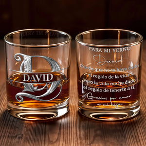 Para Mi Yerno Monogram Letter Gift For Son In Law - Personalized Custom Whiskey Glass - SILA113_RWG
