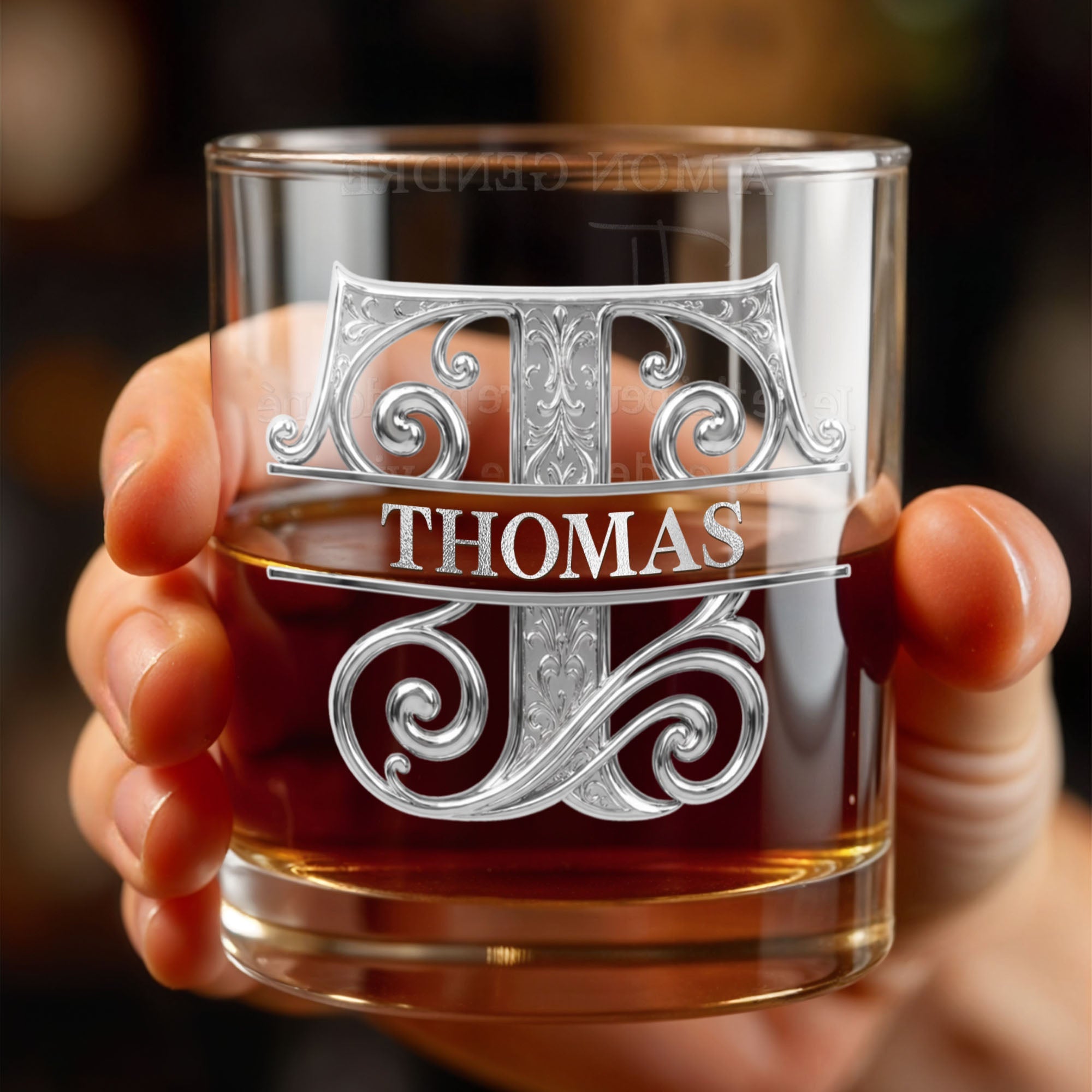 À Mon Gendre Life Gift Merci D'aimer Ma Fille Monogram Initial - Personalized Custom Whiskey Glass - SILA114_RWG