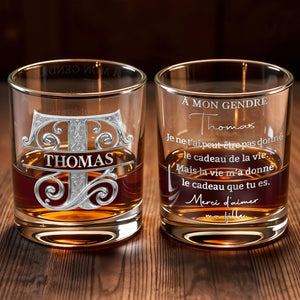 À Mon Gendre Life Gift Merci D'aimer Ma Fille Monogram Initial - Personalized Custom Whiskey Glass - SILA114_RWG