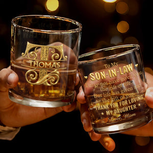 To My Son Monogram Design With Custom Name And 3D Gold Effect Initial - Personalized Custom Whiskey Glass - SILA115_RWG