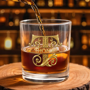 To My Son Monogram Design With Custom Name And 3D Gold Effect Initial - Personalized Custom Whiskey Glass - SILA115_RWG