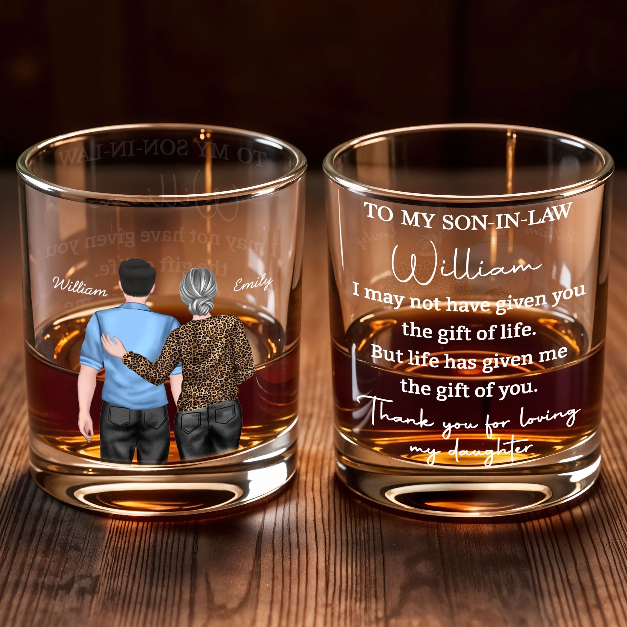 To My Son In Law Gift Of Life Man And Woman Design - Personalized Custom Whiskey Glass - SILA118_RWG