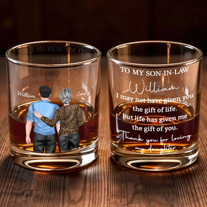 To My Son In Law Gift Of Life Man And Woman Design - Personalized Custom Whiskey Glass - SILA118_RWG