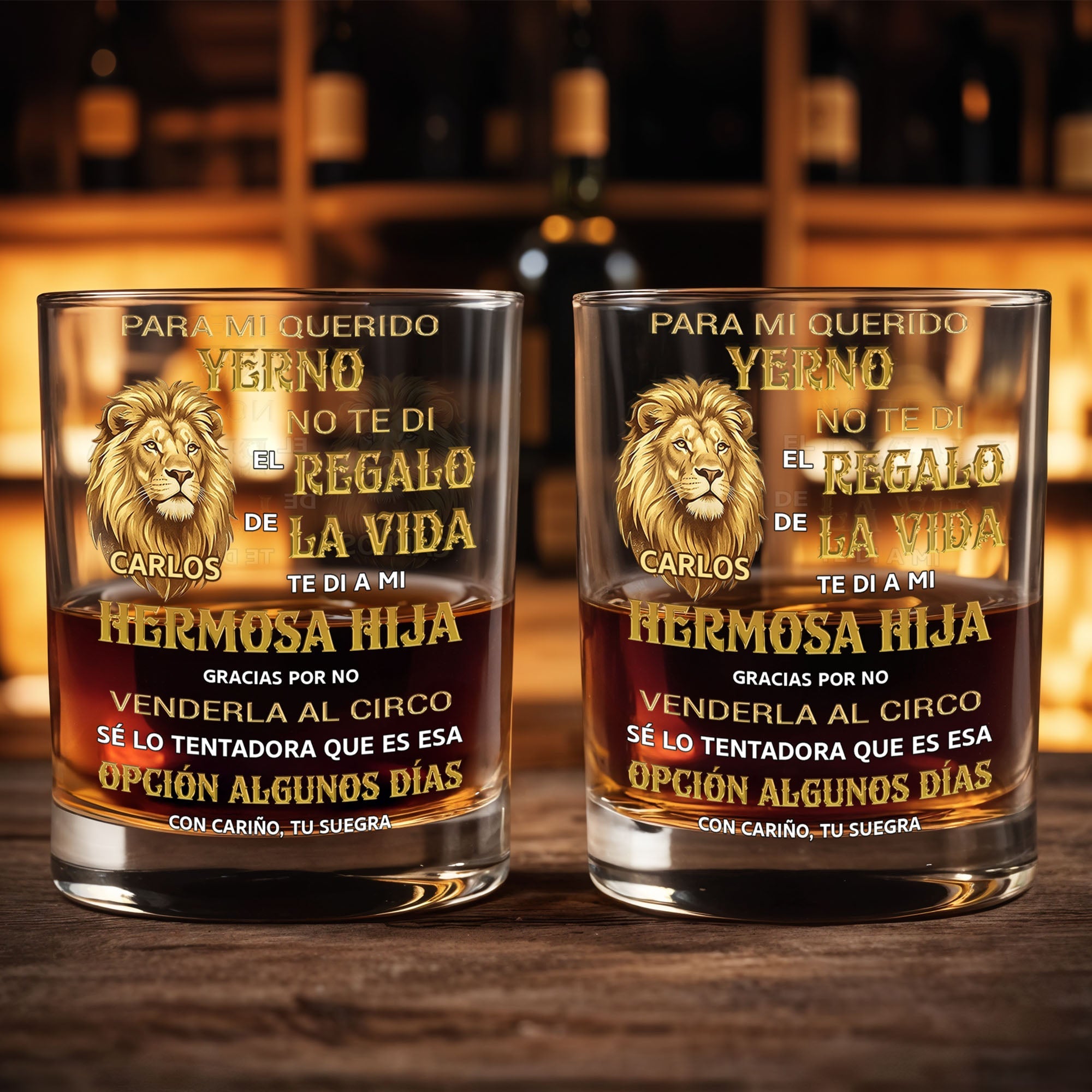 Para Mi Querido Yerno Lion Art Personalized Spanish Gift For Son In Law - Personalized Custom Whiskey Glass - SILA123_RWG