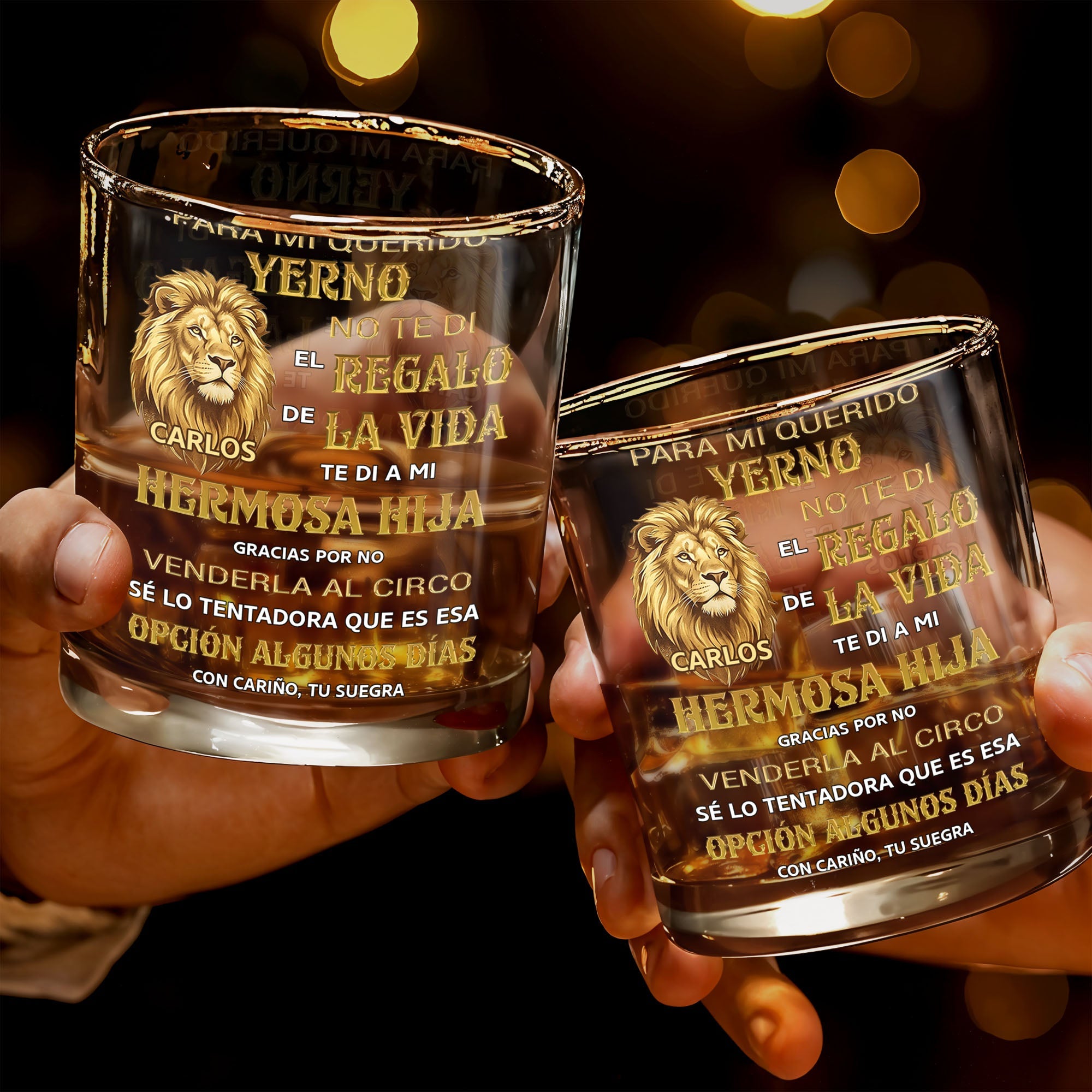 Para Mi Querido Yerno Lion Art Personalized Spanish Gift For Son In Law - Personalized Custom Whiskey Glass - SILA123_RWG