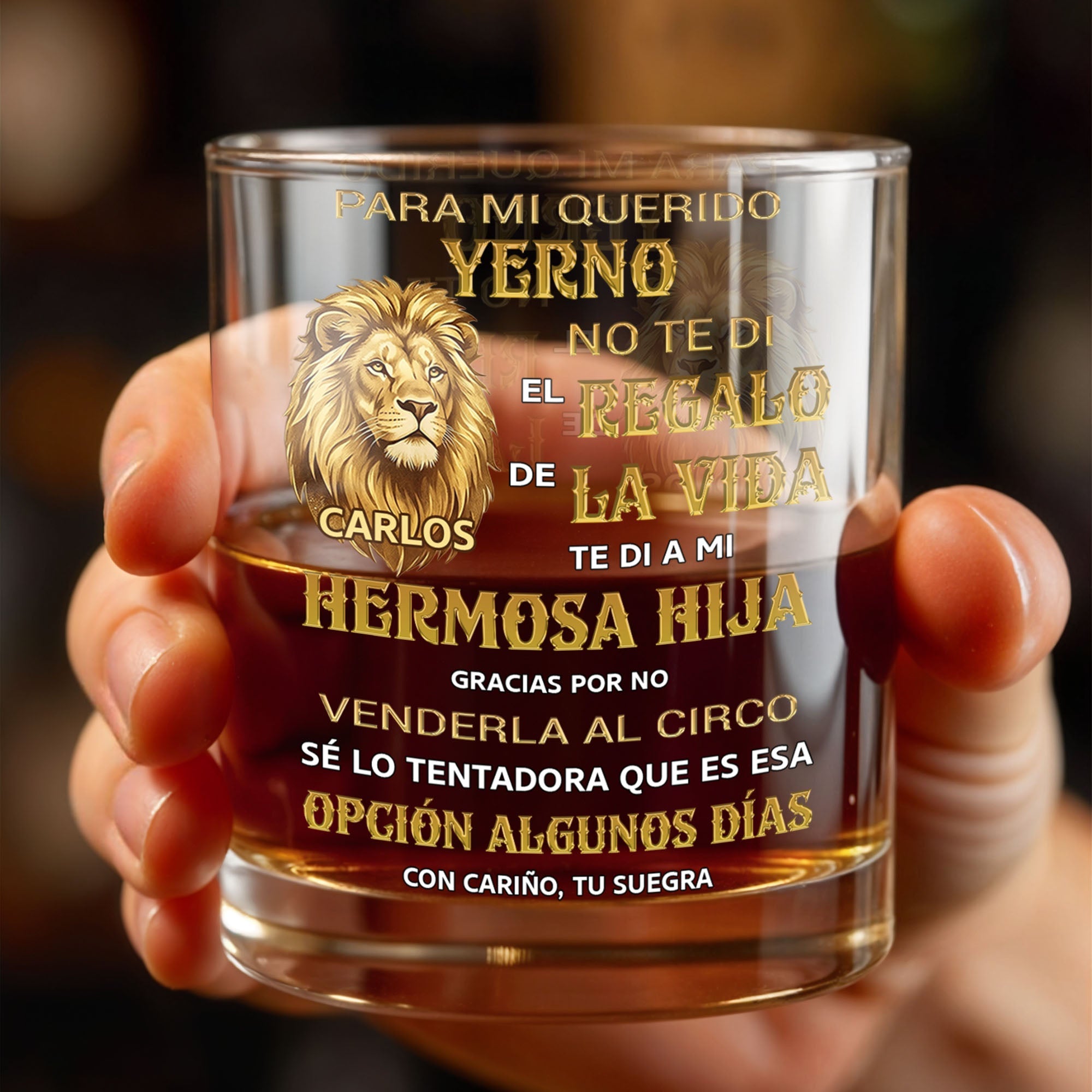 Para Mi Querido Yerno Lion Art Personalized Spanish Gift For Son In Law - Personalized Custom Whiskey Glass - SILA123_RWG