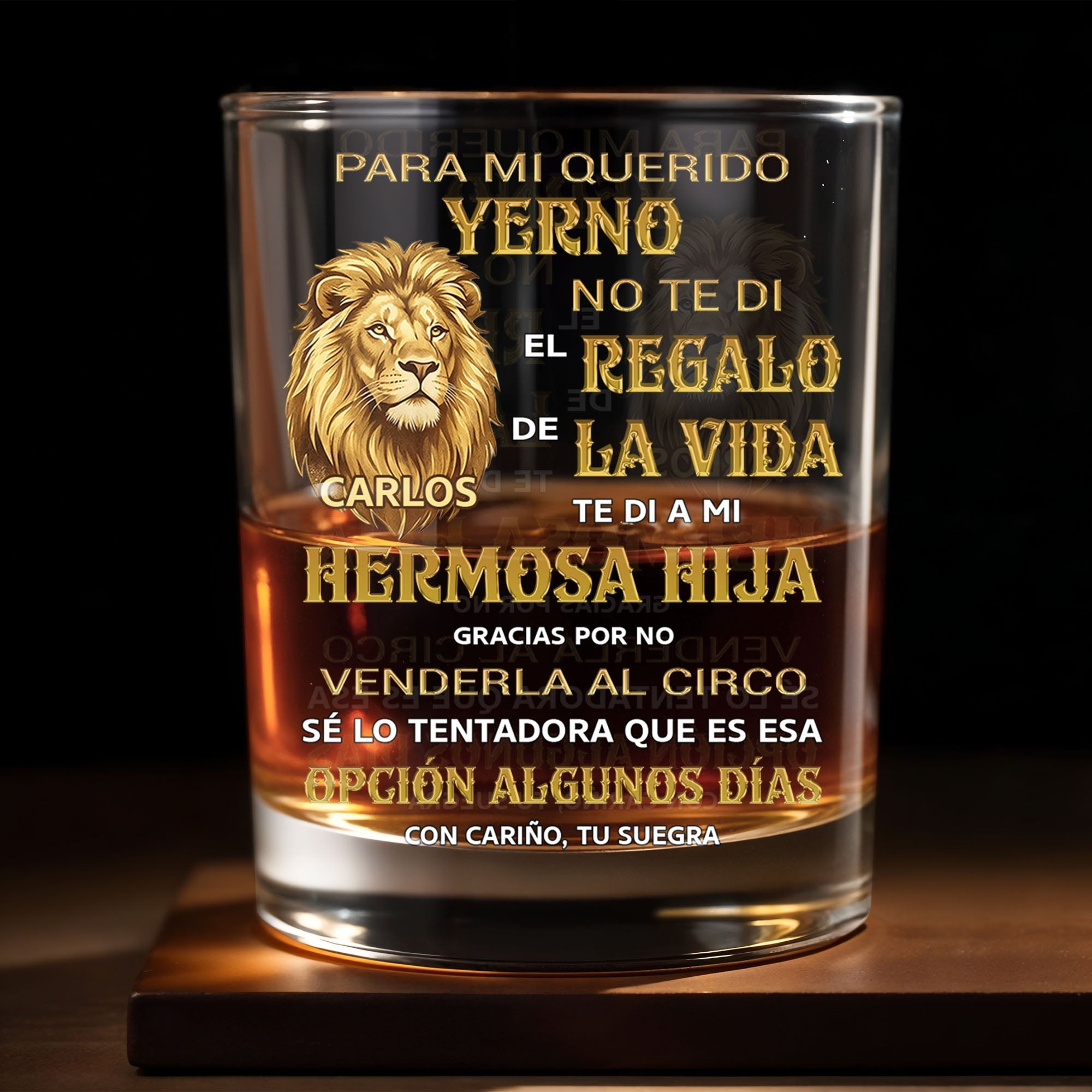 Para Mi Querido Yerno Lion Art Personalized Spanish Gift For Son In Law - Personalized Custom Whiskey Glass - SILA123_RWG