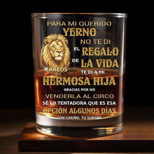 Para Mi Querido Yerno Lion Art Personalized Spanish Gift For Son In Law - Personalized Custom Whiskey Glass - SILA123_RWG