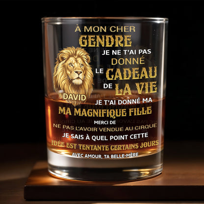 À Mon Cher Gendre Lion Art Gift For Son In Law - Personalized Custom Whiskey Glass - SILA124_RWG