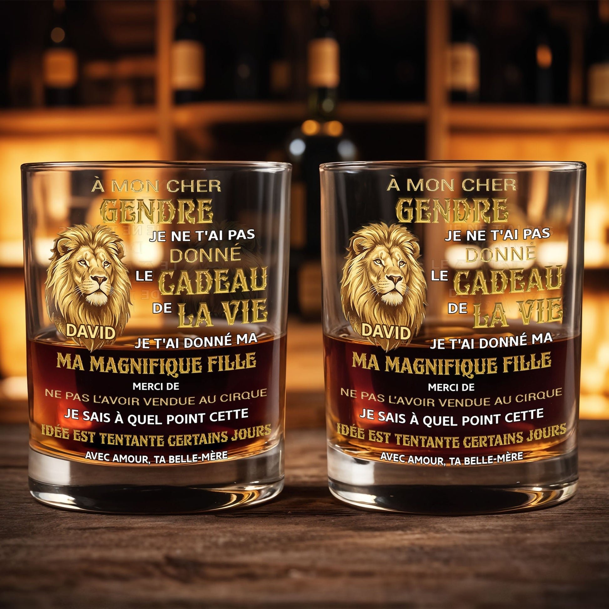 À Mon Cher Gendre Lion Art Gift For Son In Law - Personalized Custom Whiskey Glass - SILA124_RWG