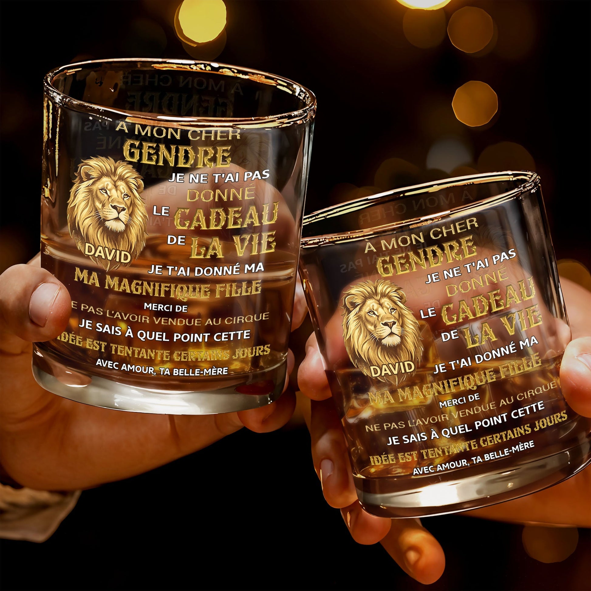 À Mon Cher Gendre Lion Art Gift For Son In Law - Personalized Custom Whiskey Glass - SILA124_RWG