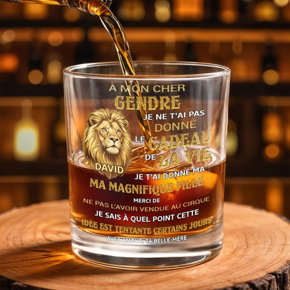 À Mon Cher Gendre Lion Art Gift For Son In Law - Personalized Custom Whiskey Glass - SILA124_RWG