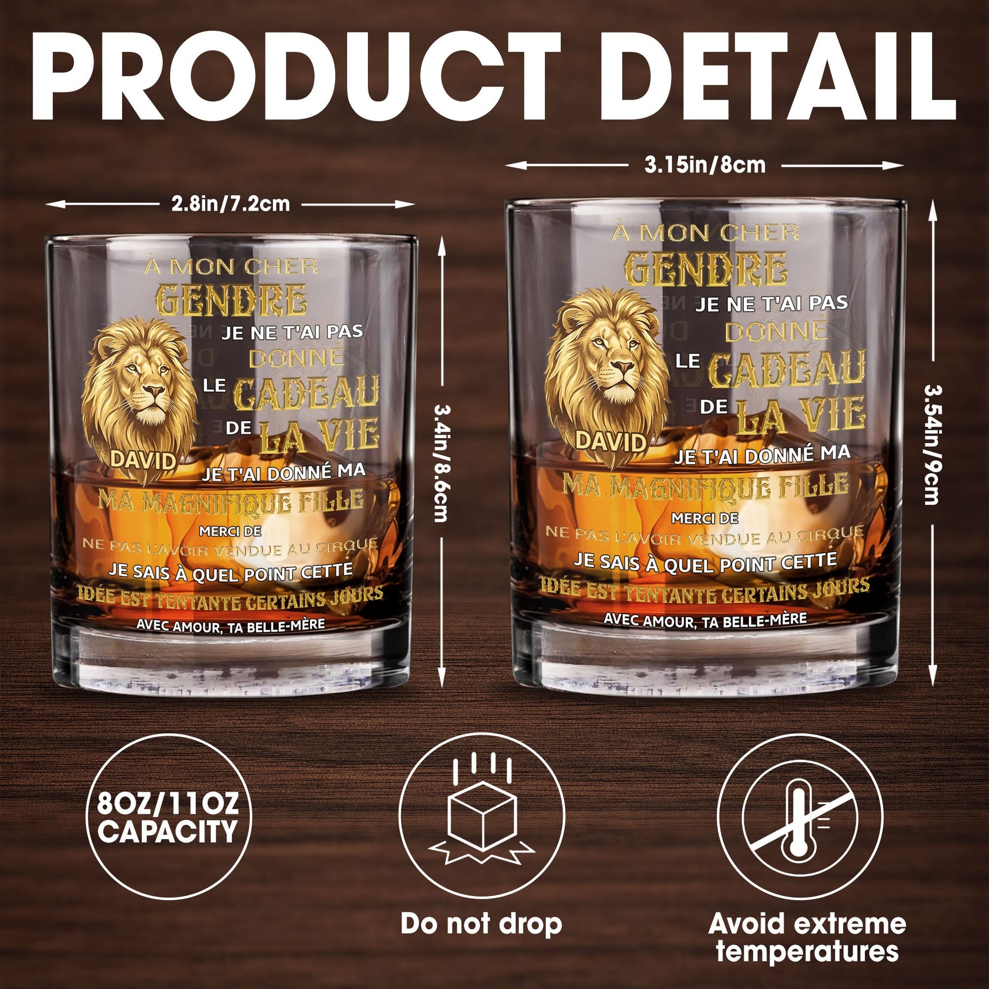 À Mon Cher Gendre Lion Art Gift For Son In Law - Personalized Custom Whiskey Glass - SILA124_RWG