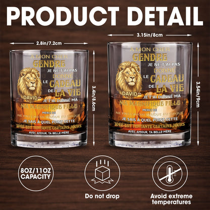 À Mon Cher Gendre Lion Art Gift For Son In Law - Personalized Custom Whiskey Glass - SILA124_RWG