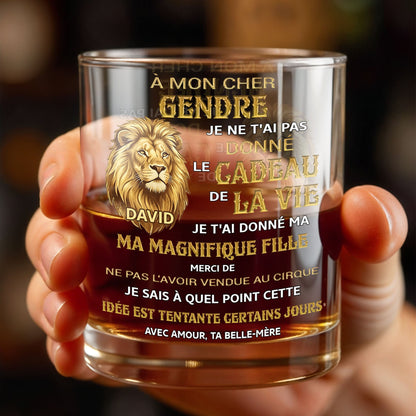 À Mon Cher Gendre Lion Art Gift For Son In Law - Personalized Custom Whiskey Glass - SILA124_RWG