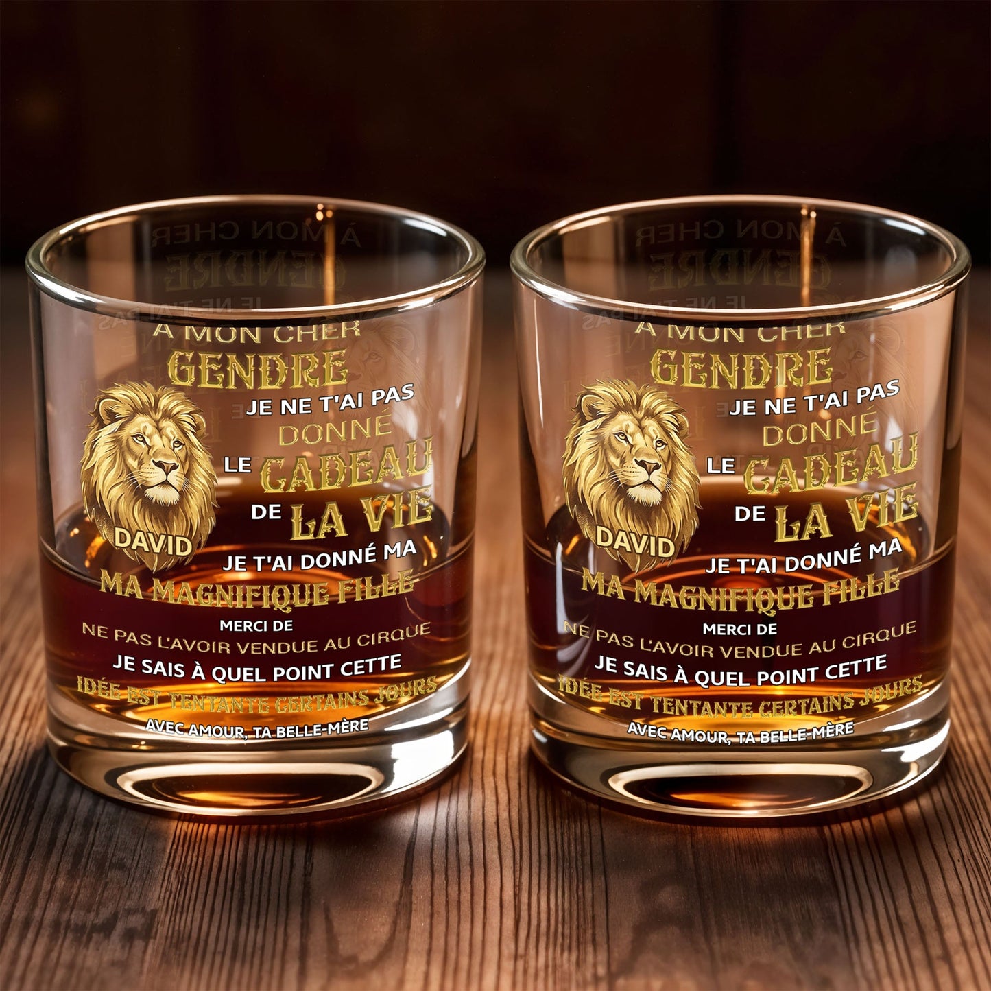 À Mon Cher Gendre Lion Art Gift For Son In Law - Personalized Custom Whiskey Glass - SILA124_RWG