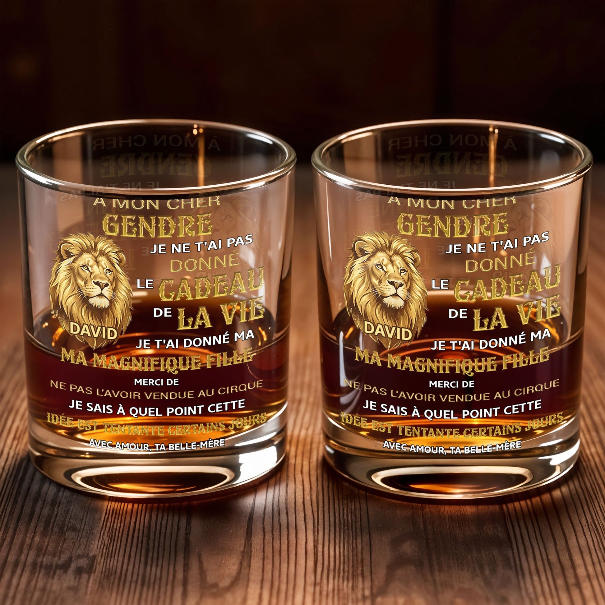 À Mon Cher Gendre Lion Art Gift For Son In Law - Personalized Custom Whiskey Glass - SILA124_RWG