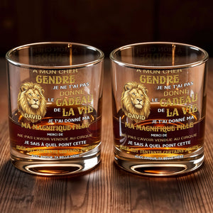 À Mon Cher Gendre Lion Art Gift For Son In Law - Personalized Custom Whiskey Glass - SILA124_RWG