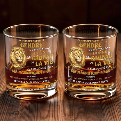 À Mon Cher Gendre Lion Art Gift For Son In Law - Personalized Custom Whiskey Glass - SILA124_RWG