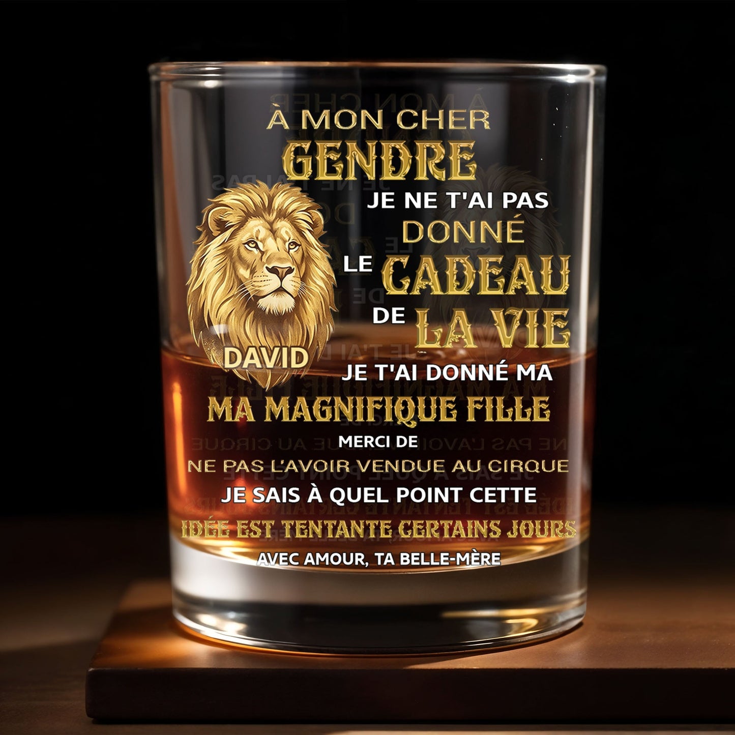 À Mon Cher Gendre Lion Art Gift For Son In Law - Personalized Custom Whiskey Glass - SILA124_RWG