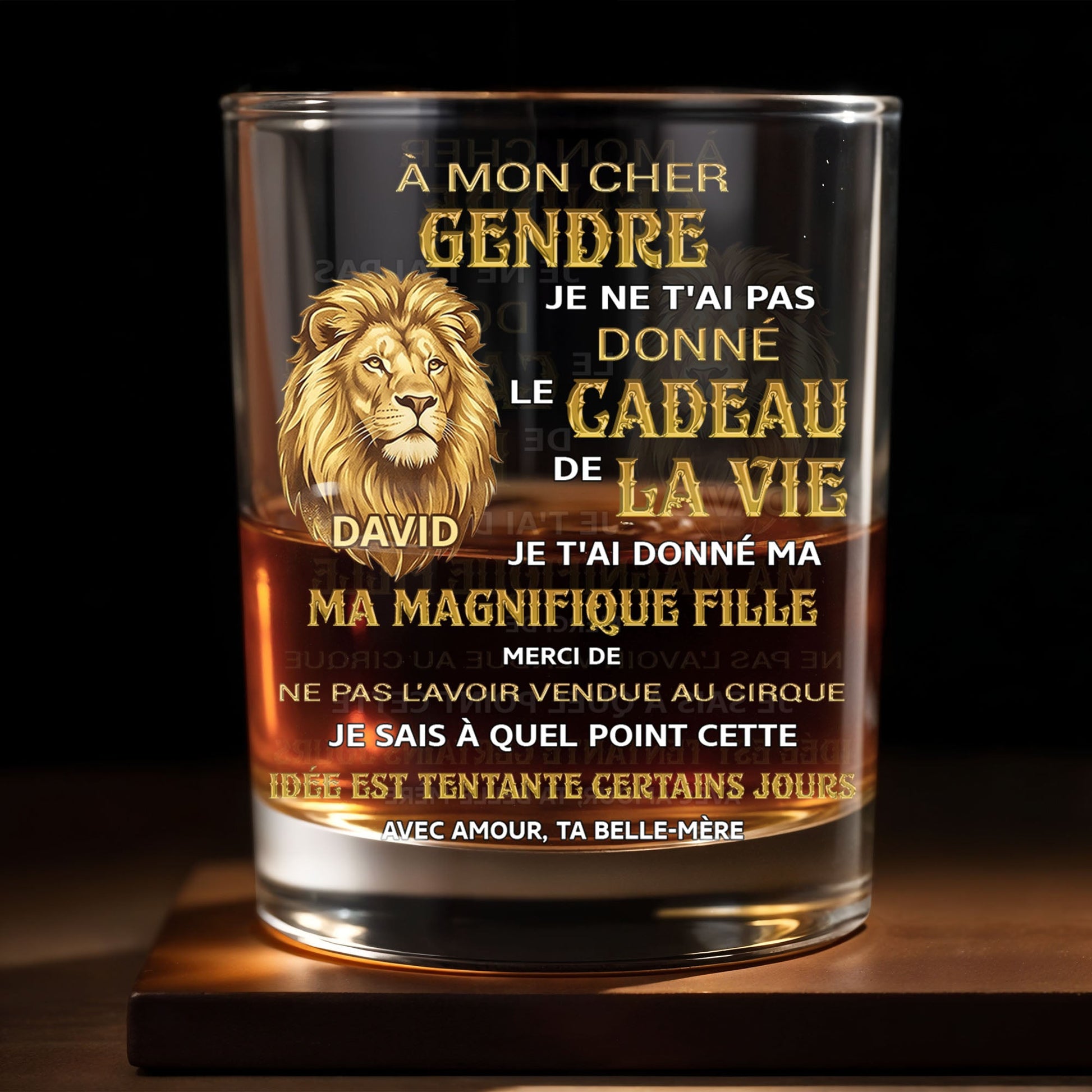À Mon Cher Gendre Lion Art Gift For Son In Law - Personalized Custom Whiskey Glass - SILA124_RWG