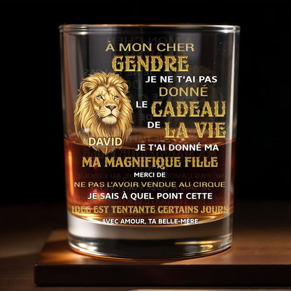 À Mon Cher Gendre Lion Art Gift For Son In Law - Personalized Custom Whiskey Glass - SILA124_RWG