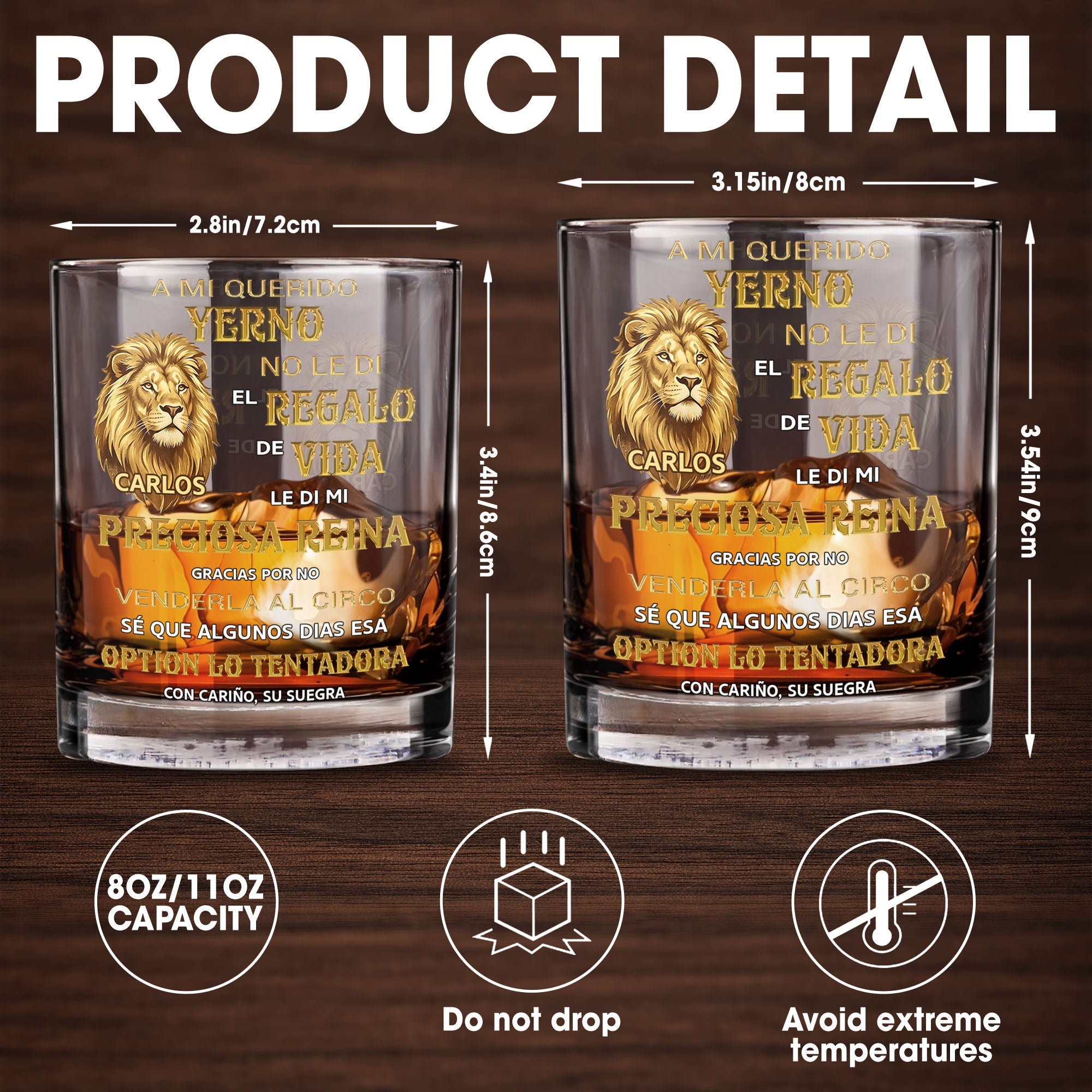 A Mi Querido Yerno Golden Lion Personalized Message For Son In Law - Personalized Custom Whiskey Glass - SILA128_RWG