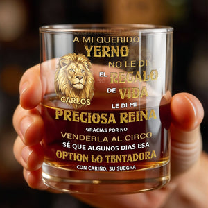 A Mi Querido Yerno Golden Lion Personalized Message For Son In Law - Personalized Custom Whiskey Glass - SILA128_RWG