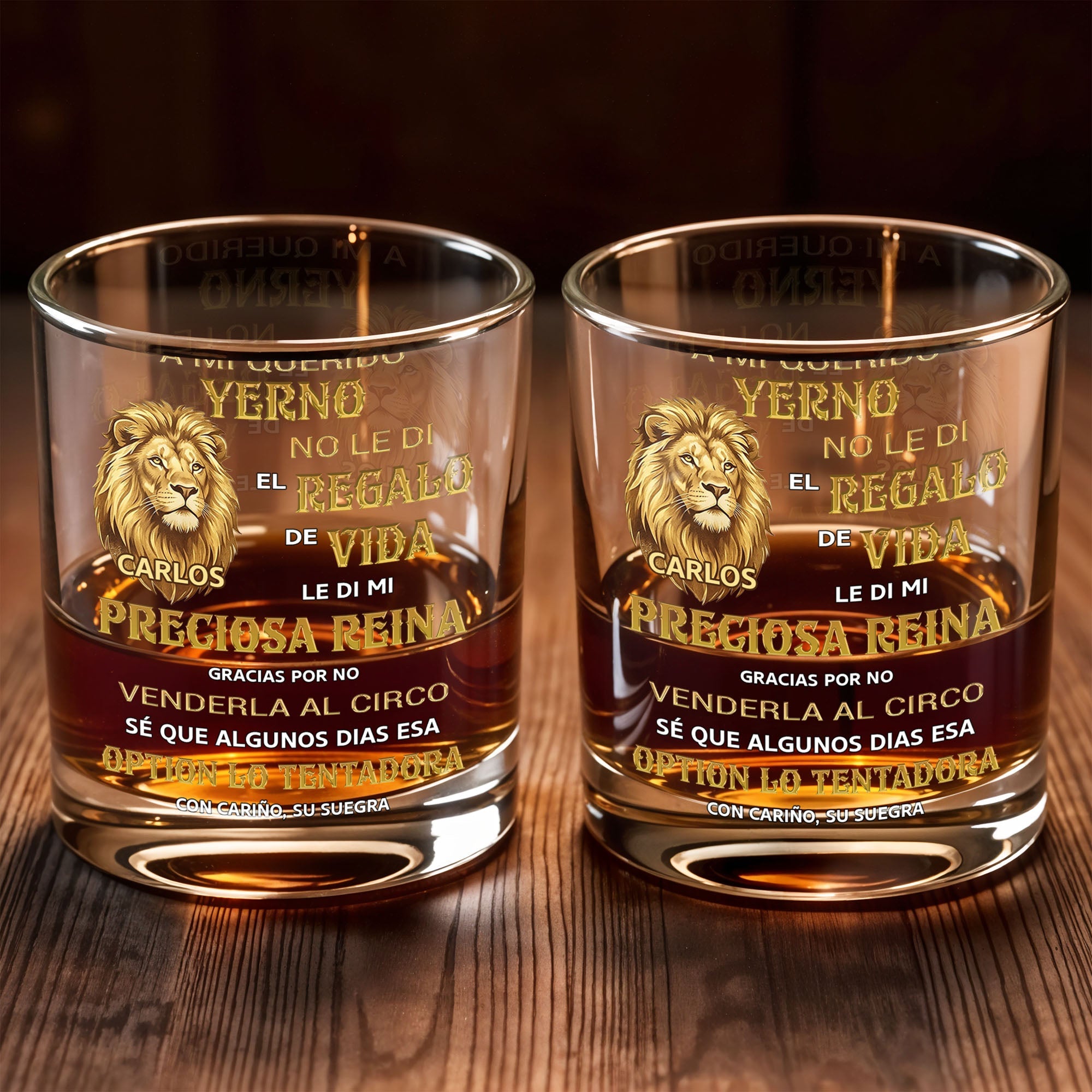 A Mi Querido Yerno Golden Lion Personalized Message For Son In Law - Personalized Custom Whiskey Glass - SILA128_RWG
