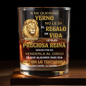 A Mi Querido Yerno Golden Lion Personalized Message For Son In Law - Personalized Custom Whiskey Glass - SILA128_RWG