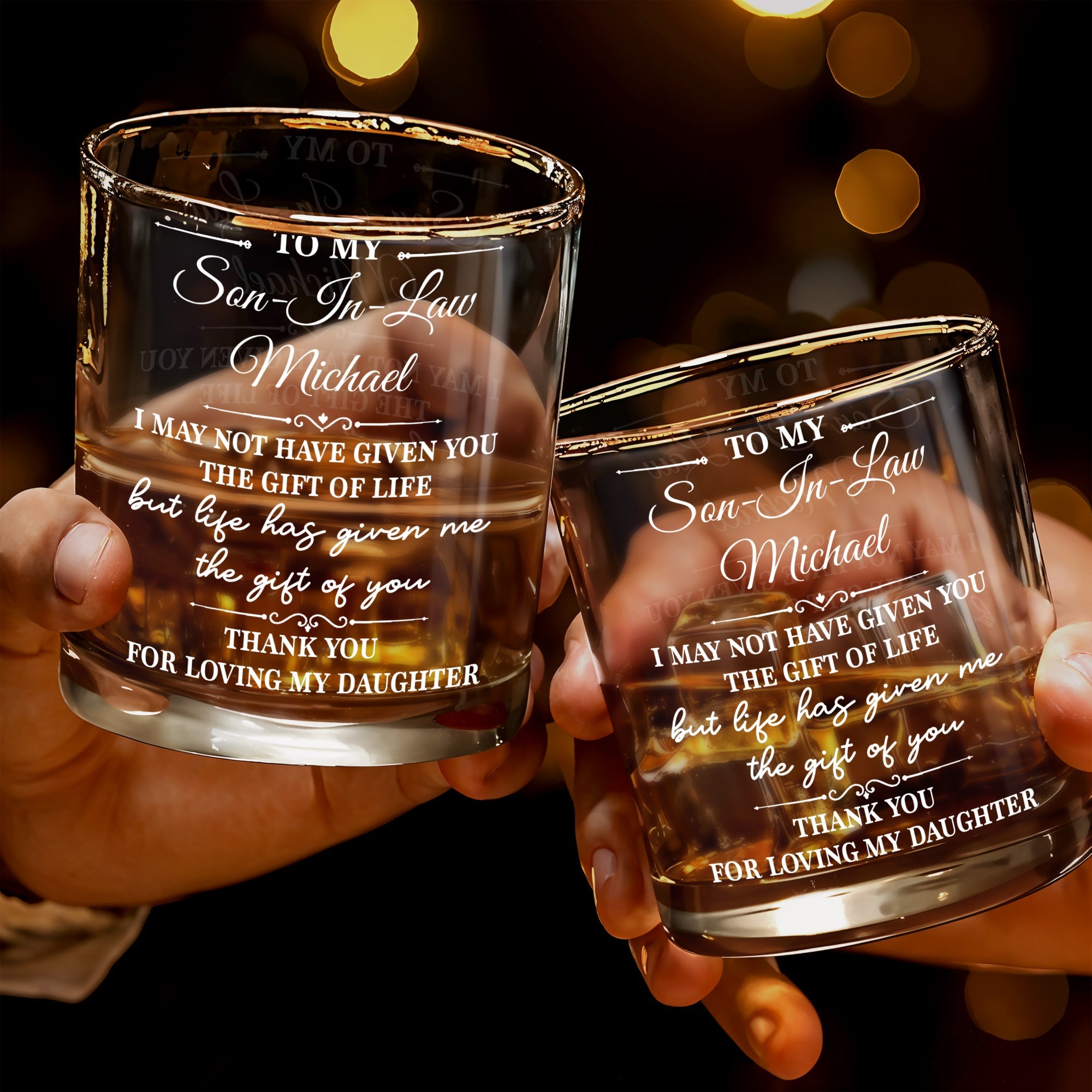 To My Son In Law Life Has Given Me The Gift Of You Loving My Daughter - Personalized Custom Whiskey Glass - SILA130_RWG