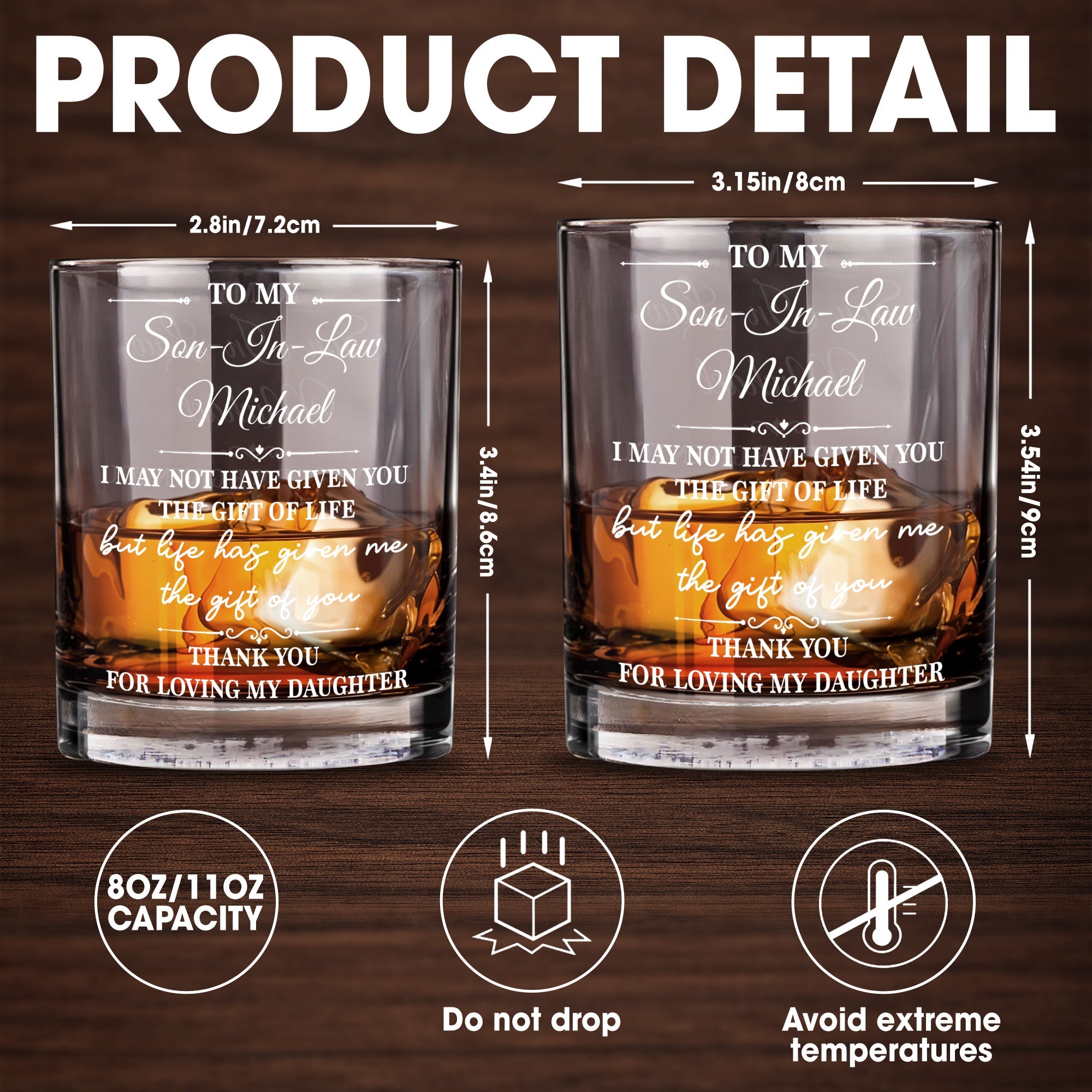 To My Son In Law Life Has Given Me The Gift Of You Loving My Daughter - Personalized Custom Whiskey Glass - SILA130_RWG