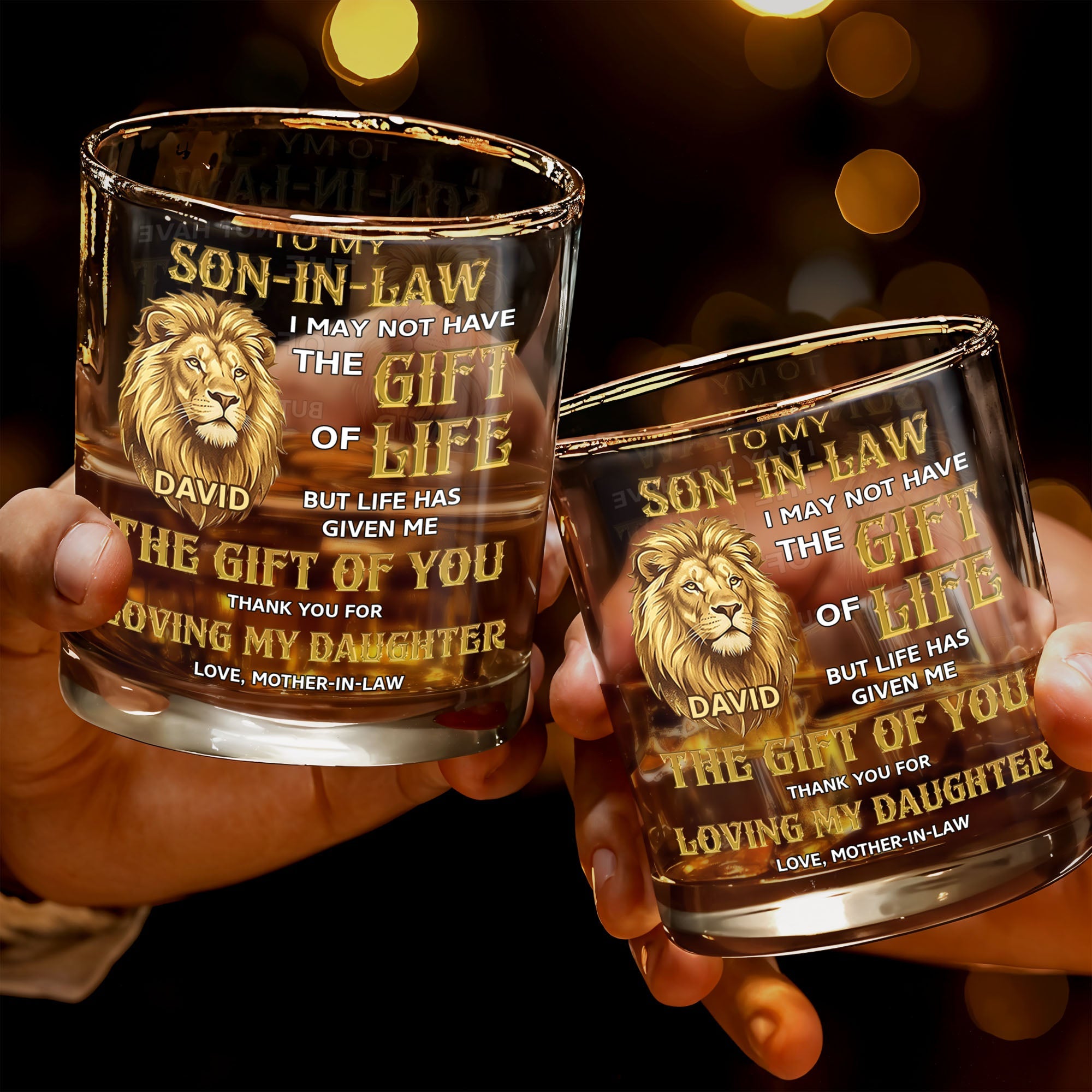 To My Son In Law The Gift Of You Lion Art - Personalized Custom Whiskey Glass - SILA133_RWG