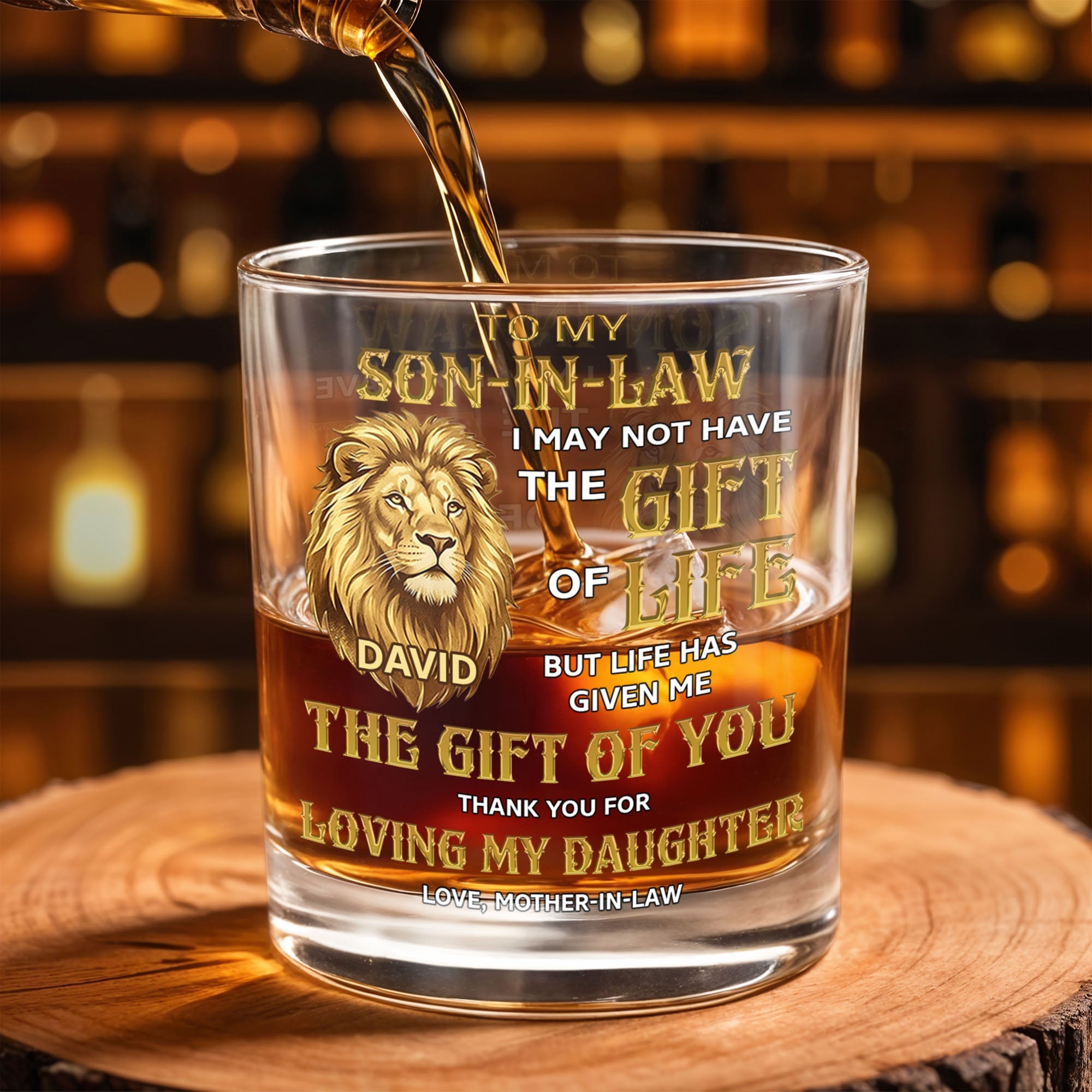 To My Son In Law The Gift Of You Lion Art - Personalized Custom Whiskey Glass - SILA133_RWG