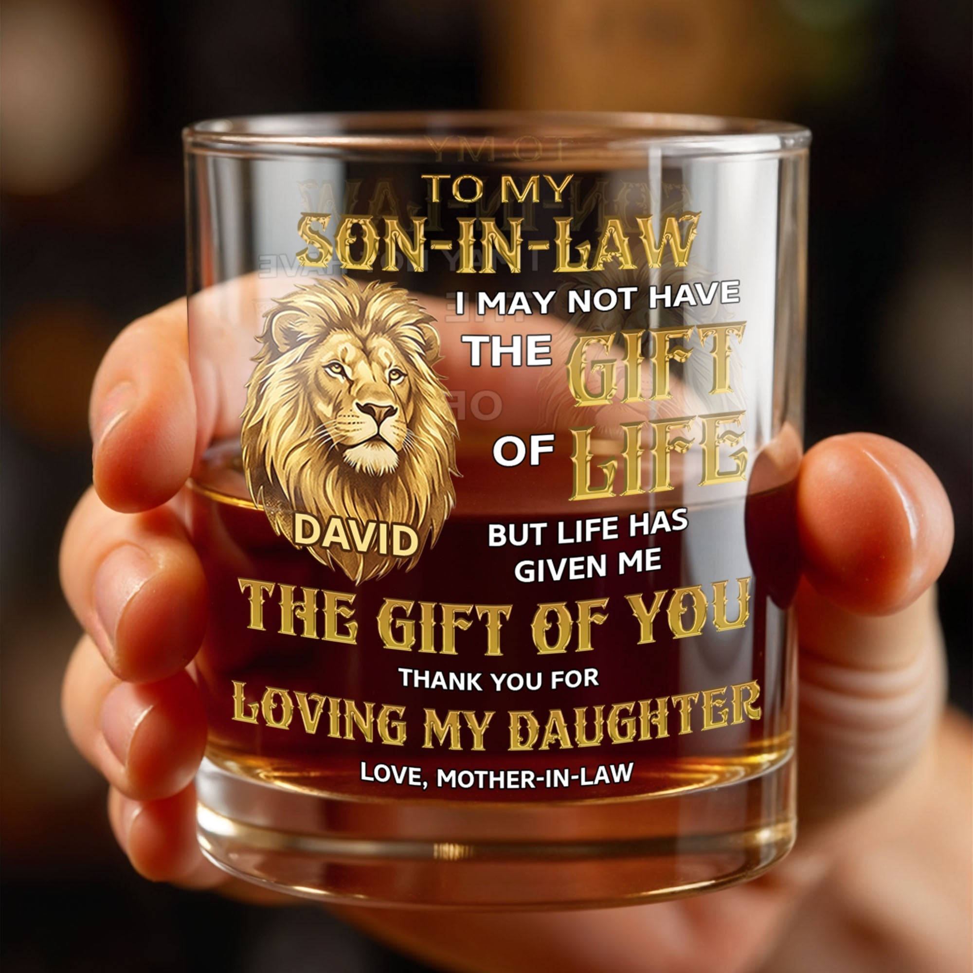 To My Son In Law The Gift Of You Lion Art - Personalized Custom Whiskey Glass - SILA133_RWG