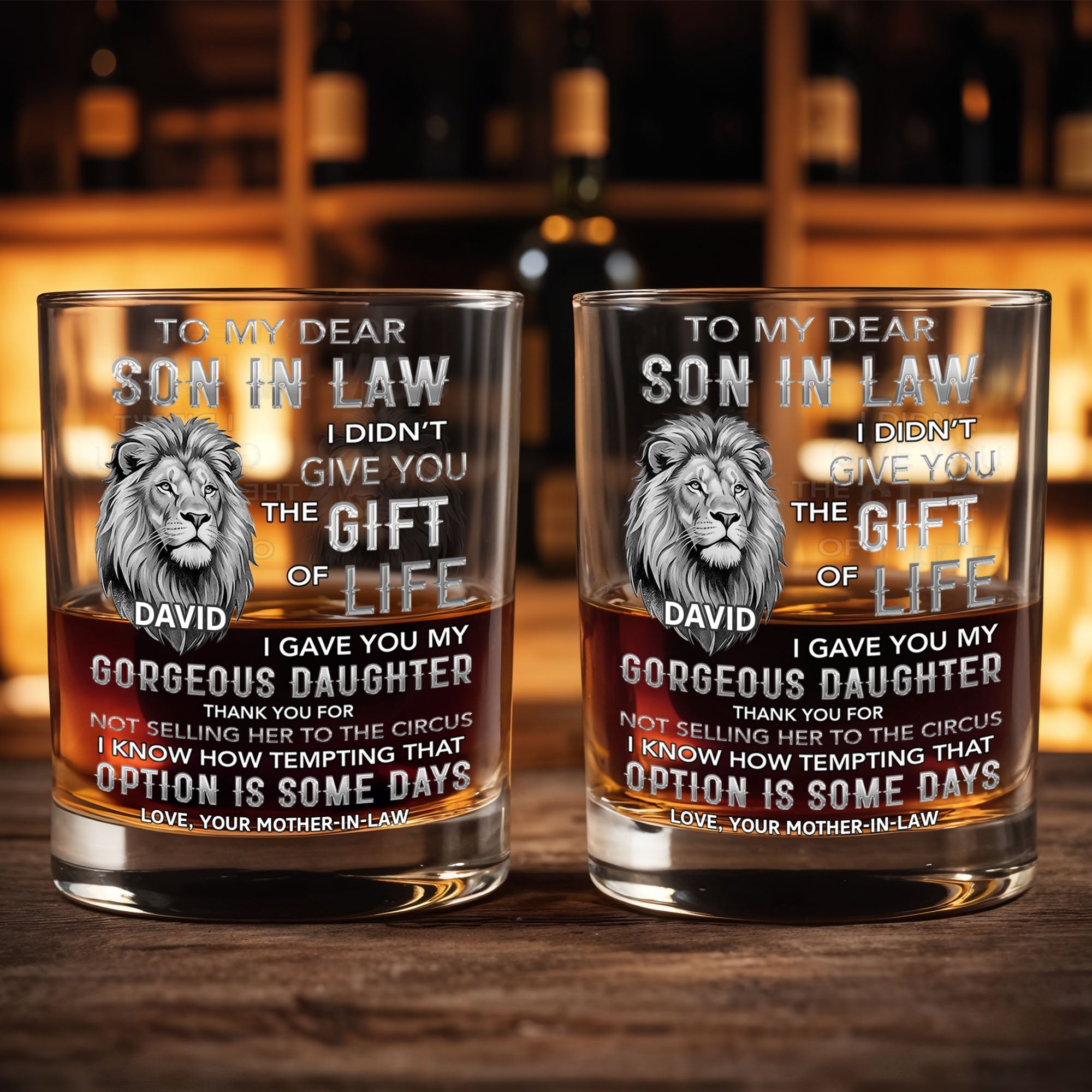 To My Dear Son In Law I Gave You My Gorgeous Daughter Lion Art - Personalized Custom Whiskey Glass - SILA134_RWG
