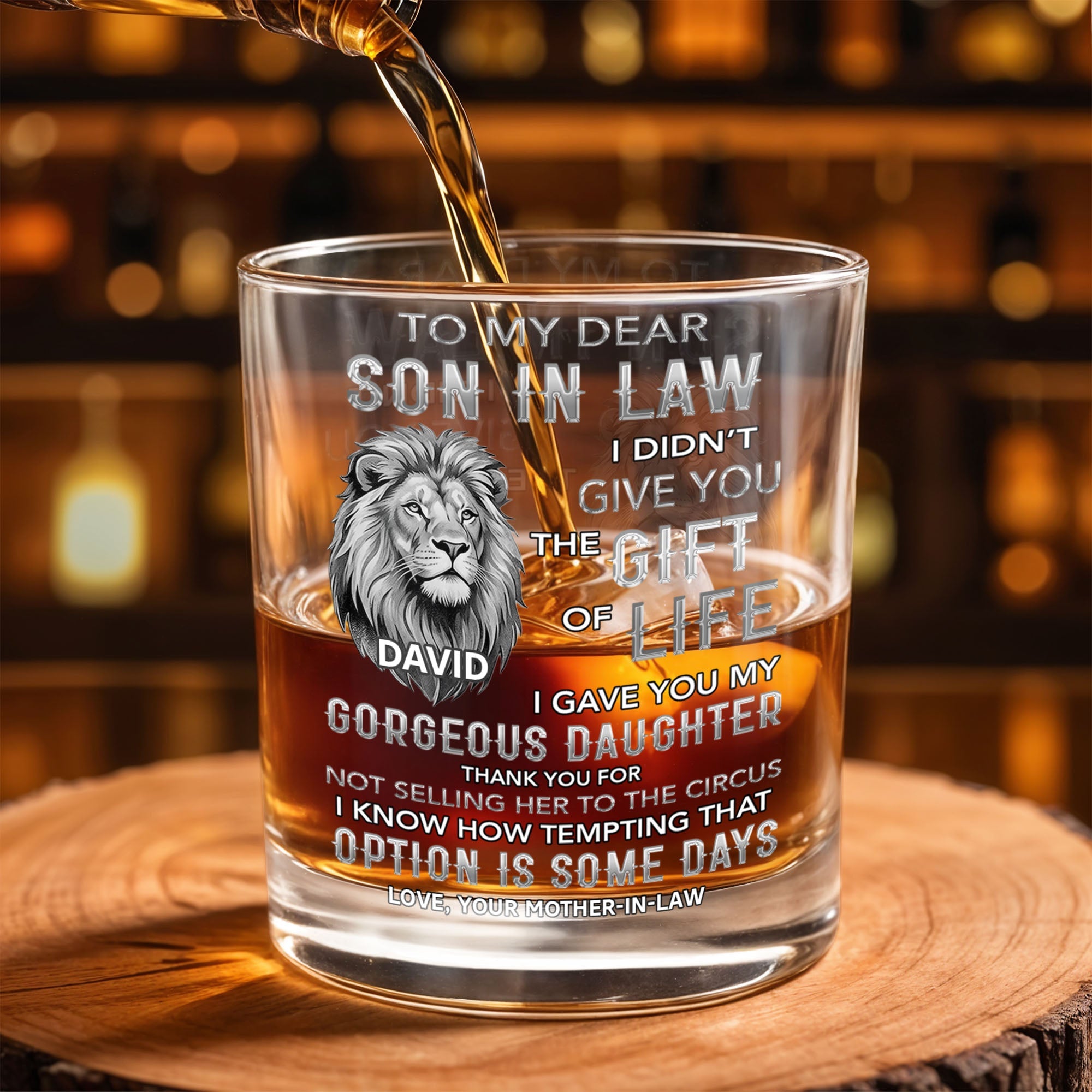 To My Dear Son In Law I Gave You My Gorgeous Daughter Lion Art - Personalized Custom Whiskey Glass - SILA134_RWG