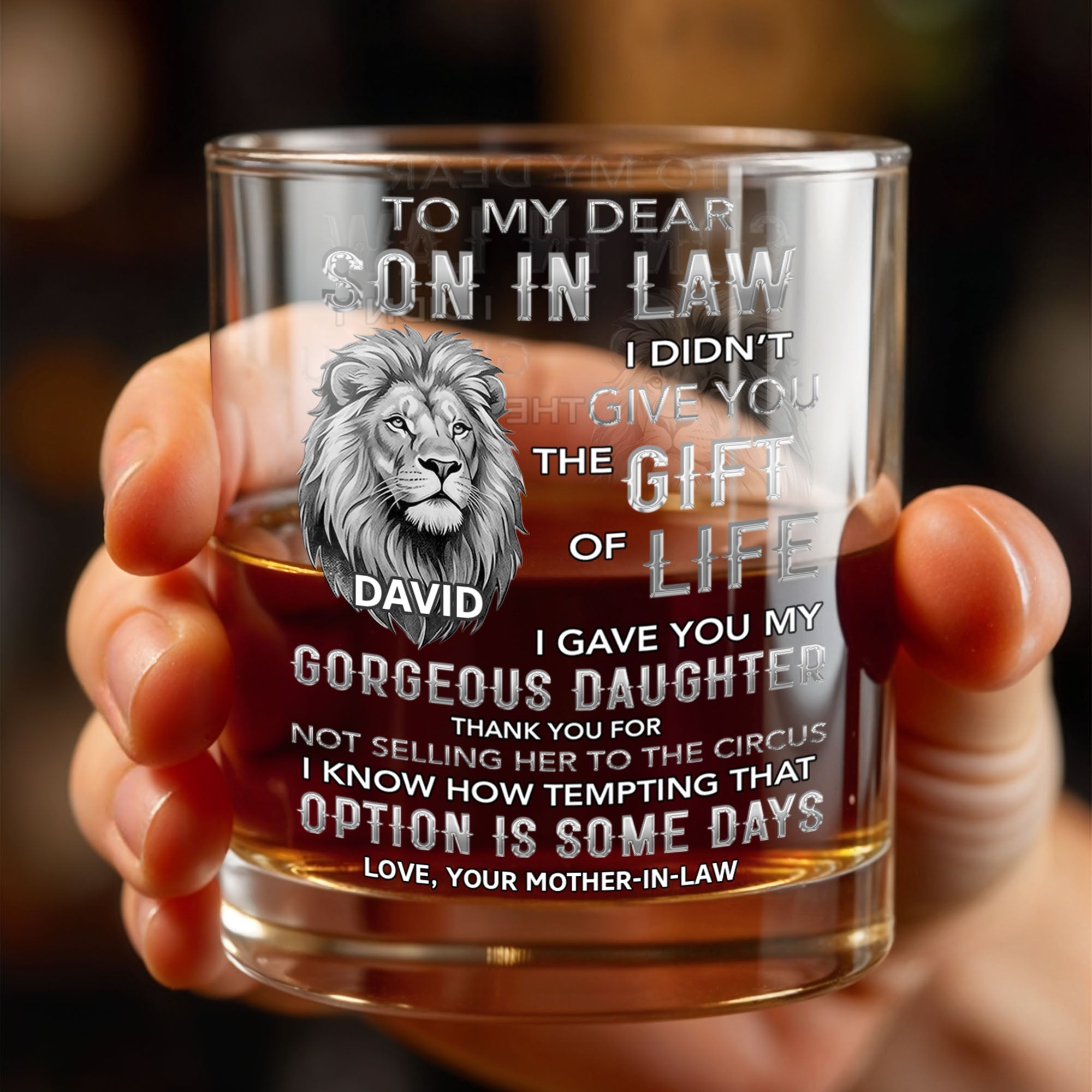 To My Dear Son In Law I Gave You My Gorgeous Daughter Lion Art - Personalized Custom Whiskey Glass - SILA134_RWG