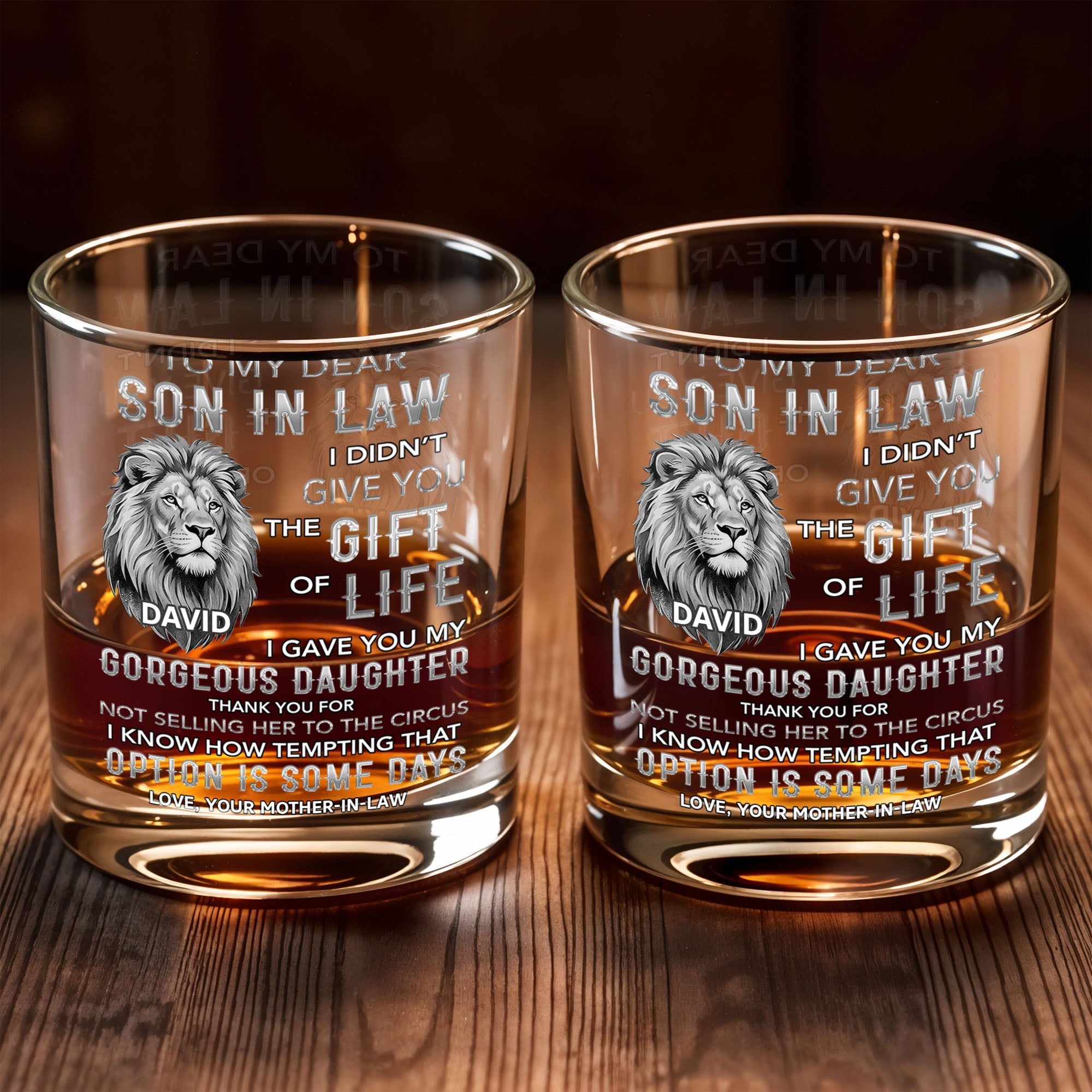 To My Dear Son In Law I Gave You My Gorgeous Daughter Lion Art - Personalized Custom Whiskey Glass - SILA134_RWG