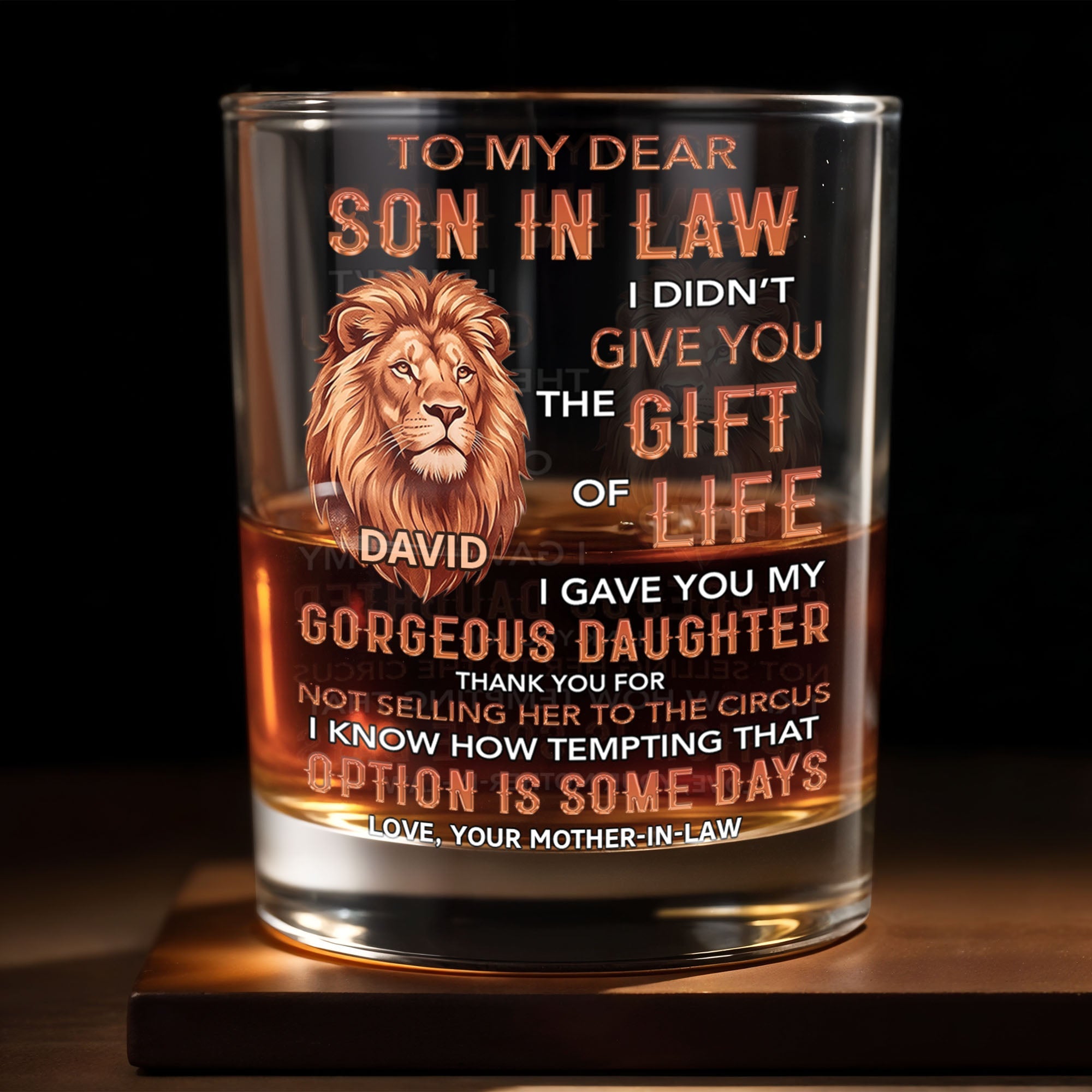 To My Dear Son In Law Gave You My Gorgeous Daughter Lion Art - Personalized Custom Whiskey Glass - SILA135_RWG