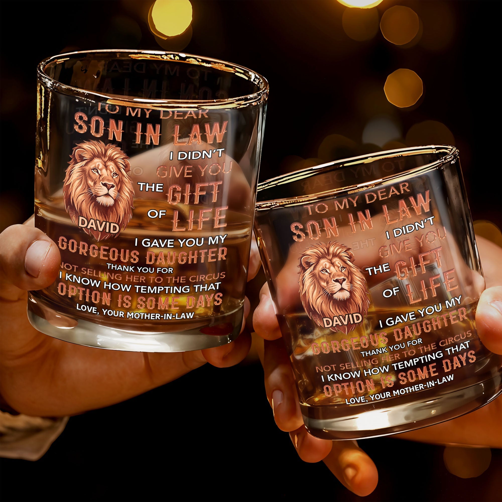 To My Dear Son In Law Gave You My Gorgeous Daughter Lion Art - Personalized Custom Whiskey Glass - SILA135_RWG