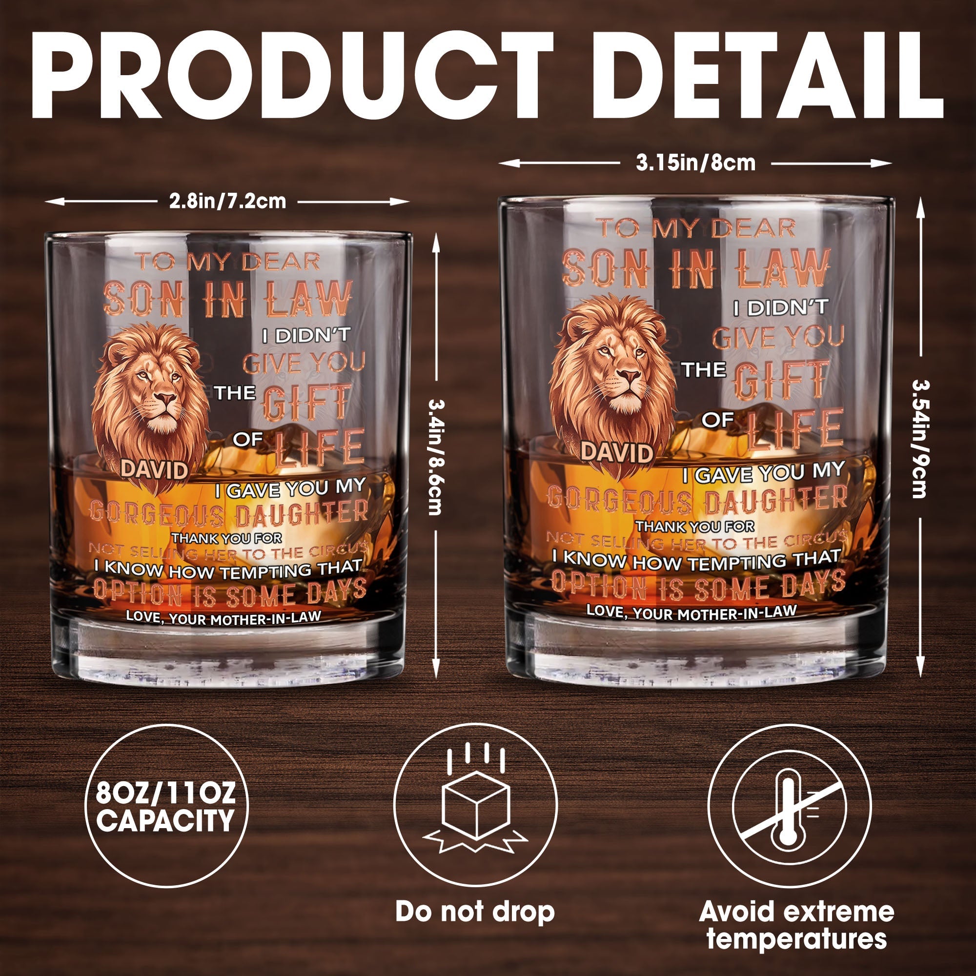 To My Dear Son In Law Gave You My Gorgeous Daughter Lion Art - Personalized Custom Whiskey Glass - SILA135_RWG