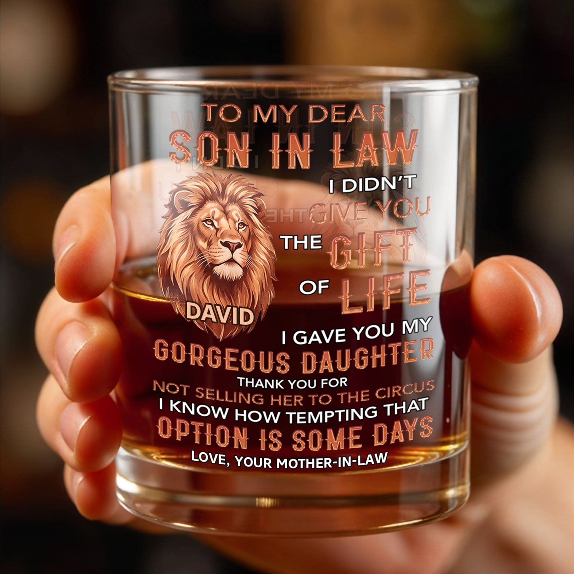 To My Dear Son In Law Gave You My Gorgeous Daughter Lion Art - Personalized Custom Whiskey Glass - SILA135_RWG
