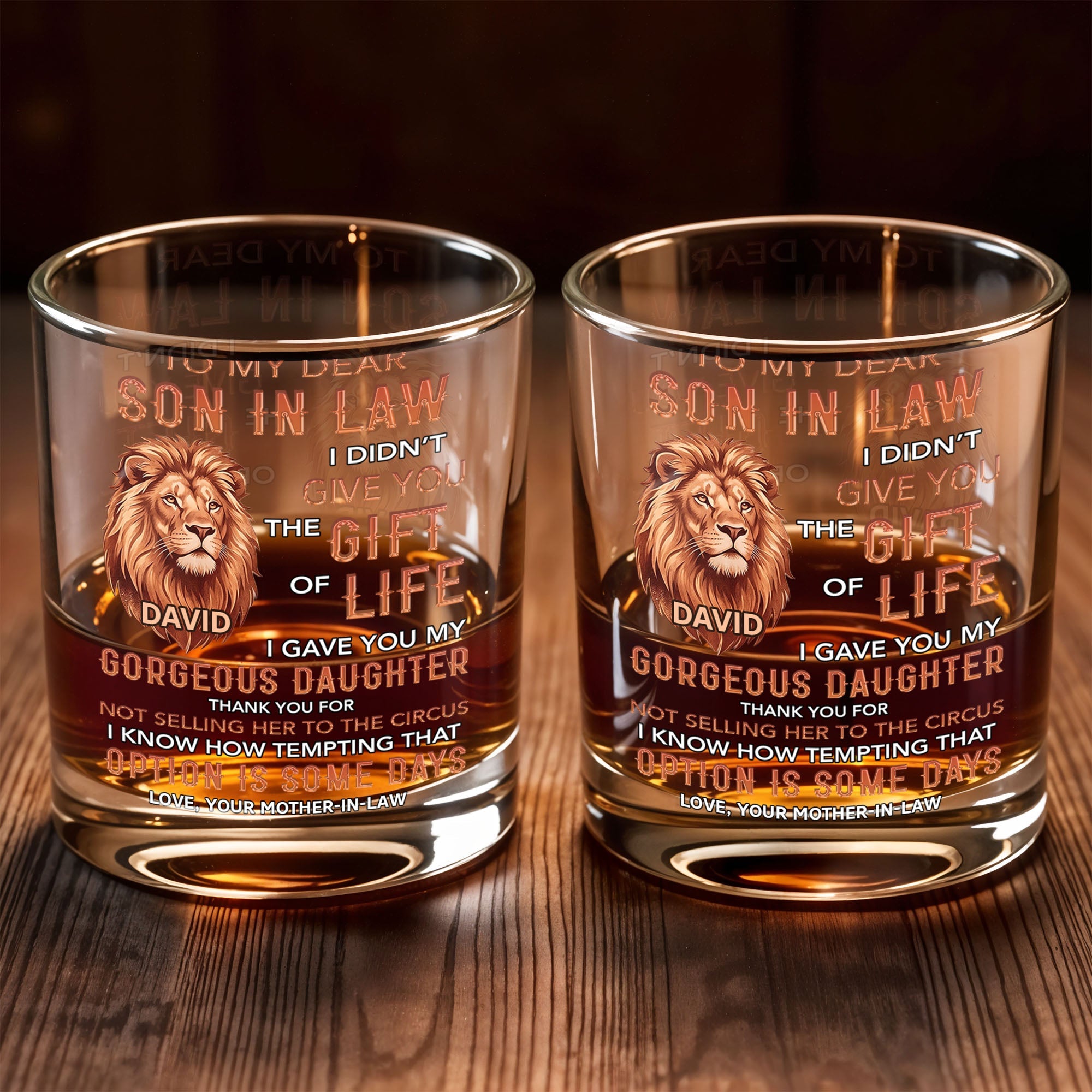 To My Dear Son In Law Gave You My Gorgeous Daughter Lion Art - Personalized Custom Whiskey Glass - SILA135_RWG